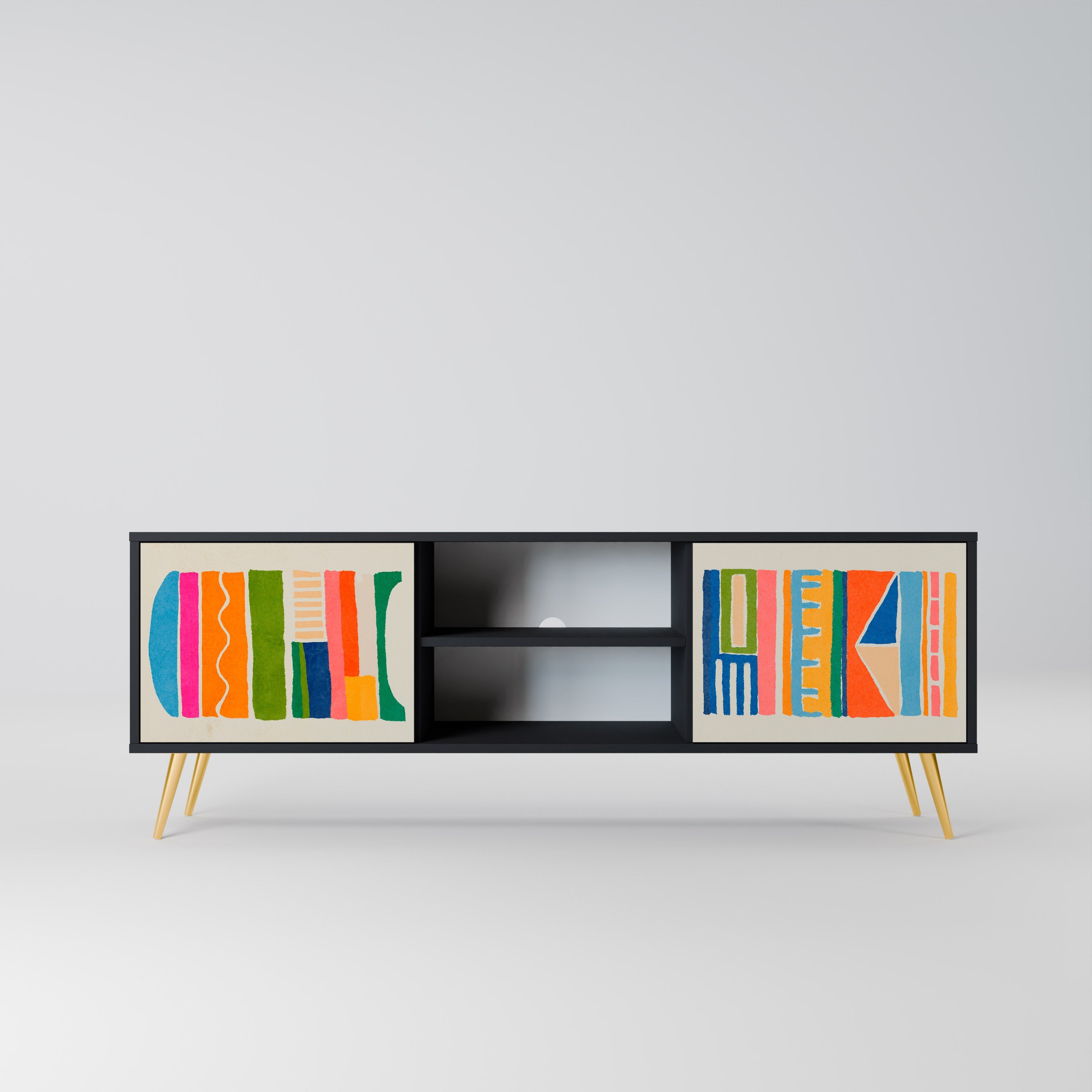 GEOMETRIC SHINE Móvel de TV com 2 Portas em Acabamento Preto