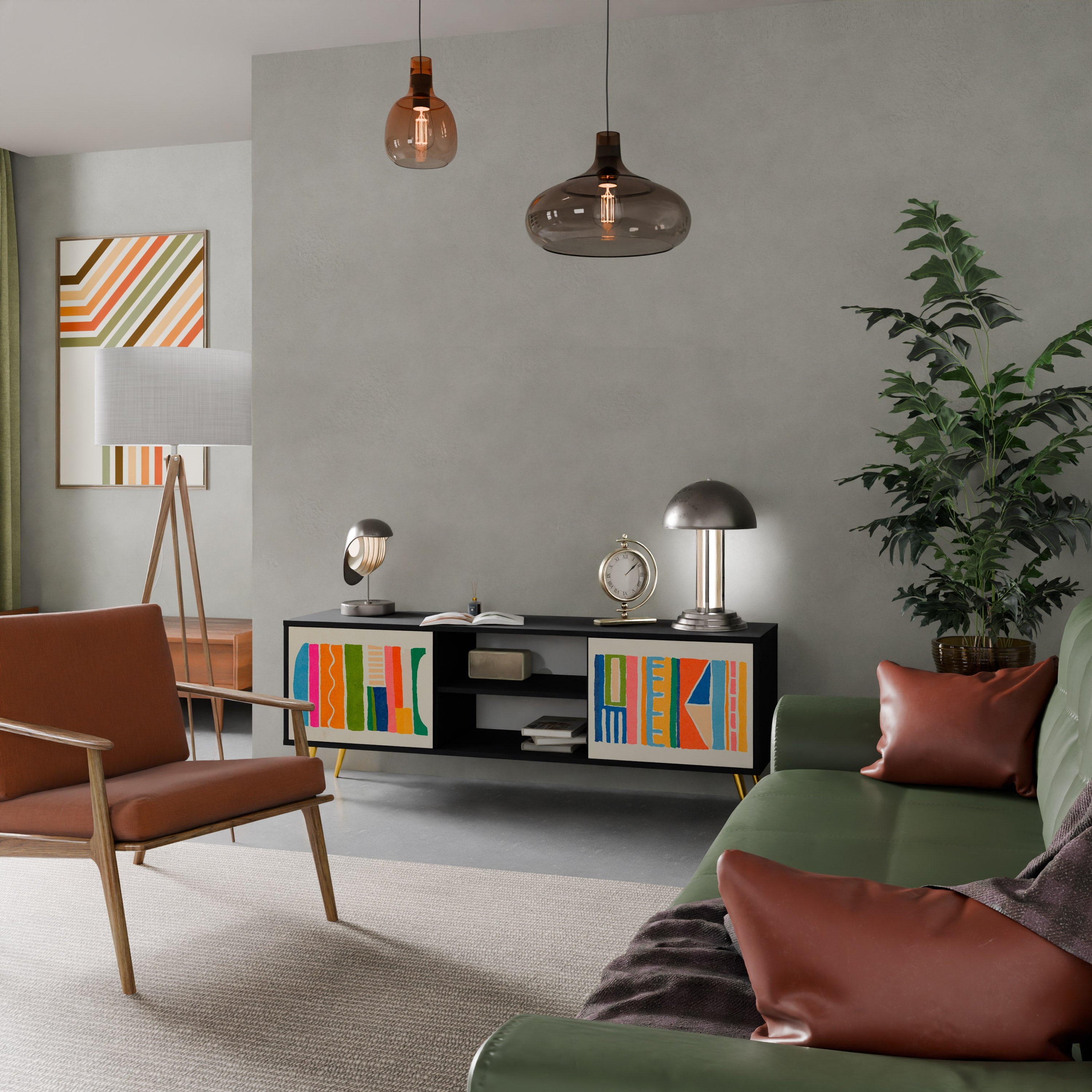 GEOMETRIC SHINE Móvel de TV com 2 Portas em Acabamento Preto