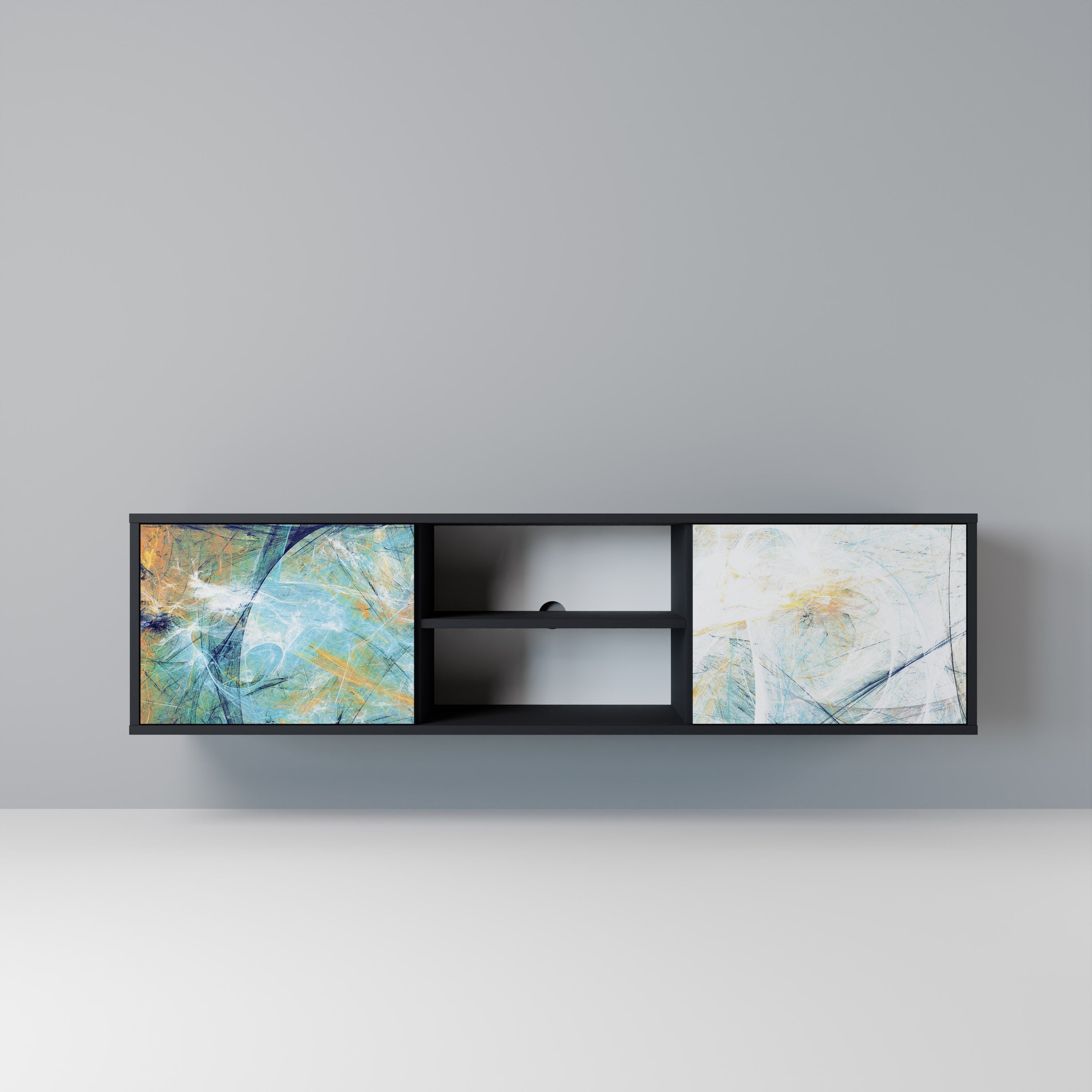 ABSTRACT THOUGHTS Móvel de TV com 2 Portas em Acabamento Preto