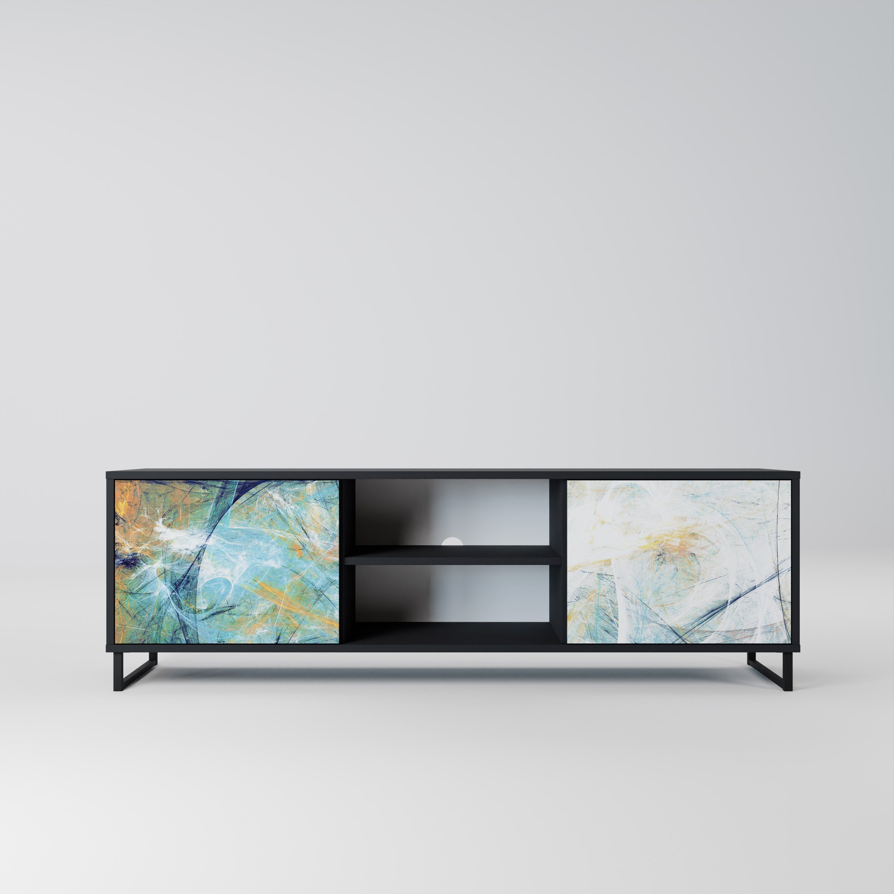 ABSTRACT THOUGHTS Móvel de TV com 2 Portas em Acabamento Preto