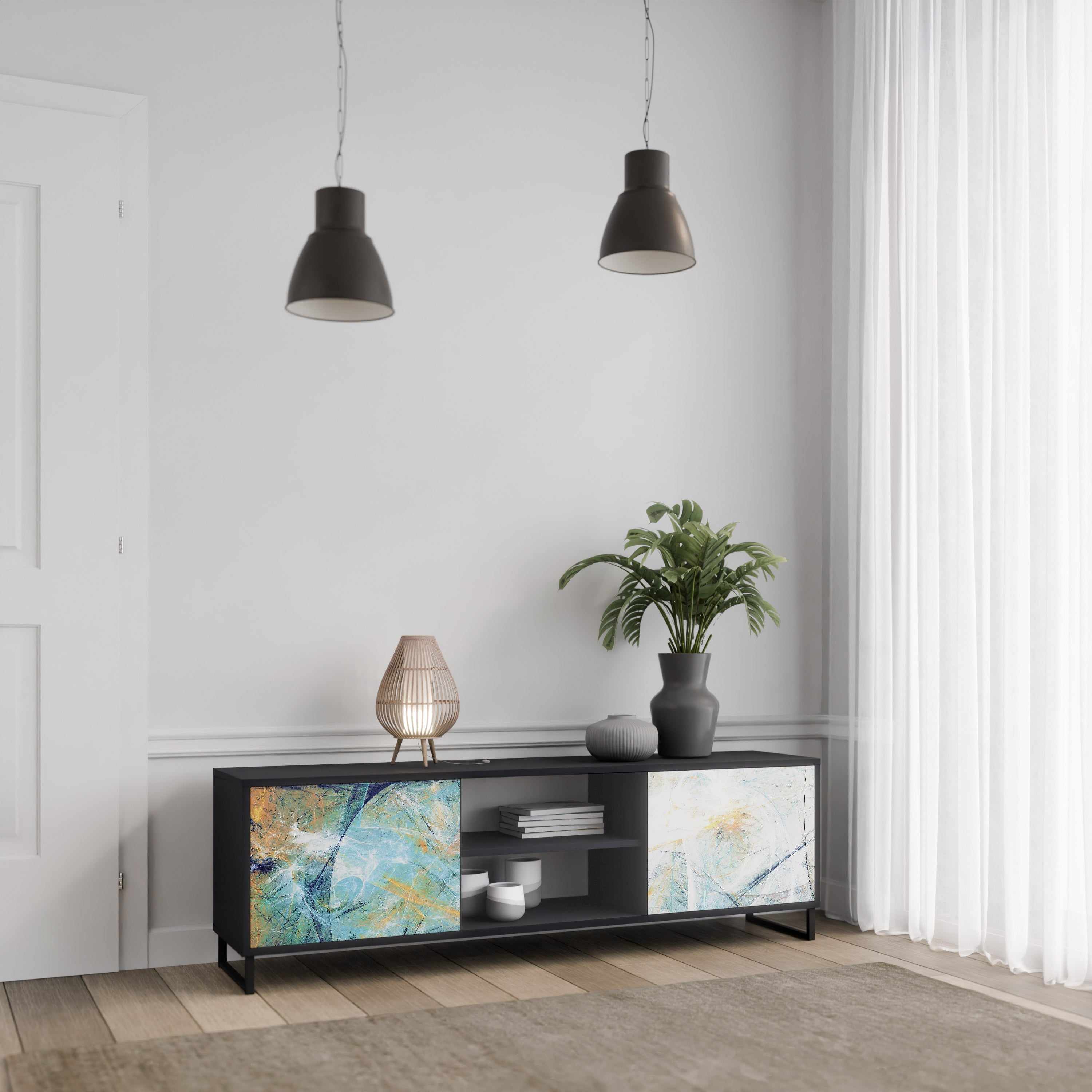 ABSTRACT THOUGHTS 2-Door TV Stand in Black Finish