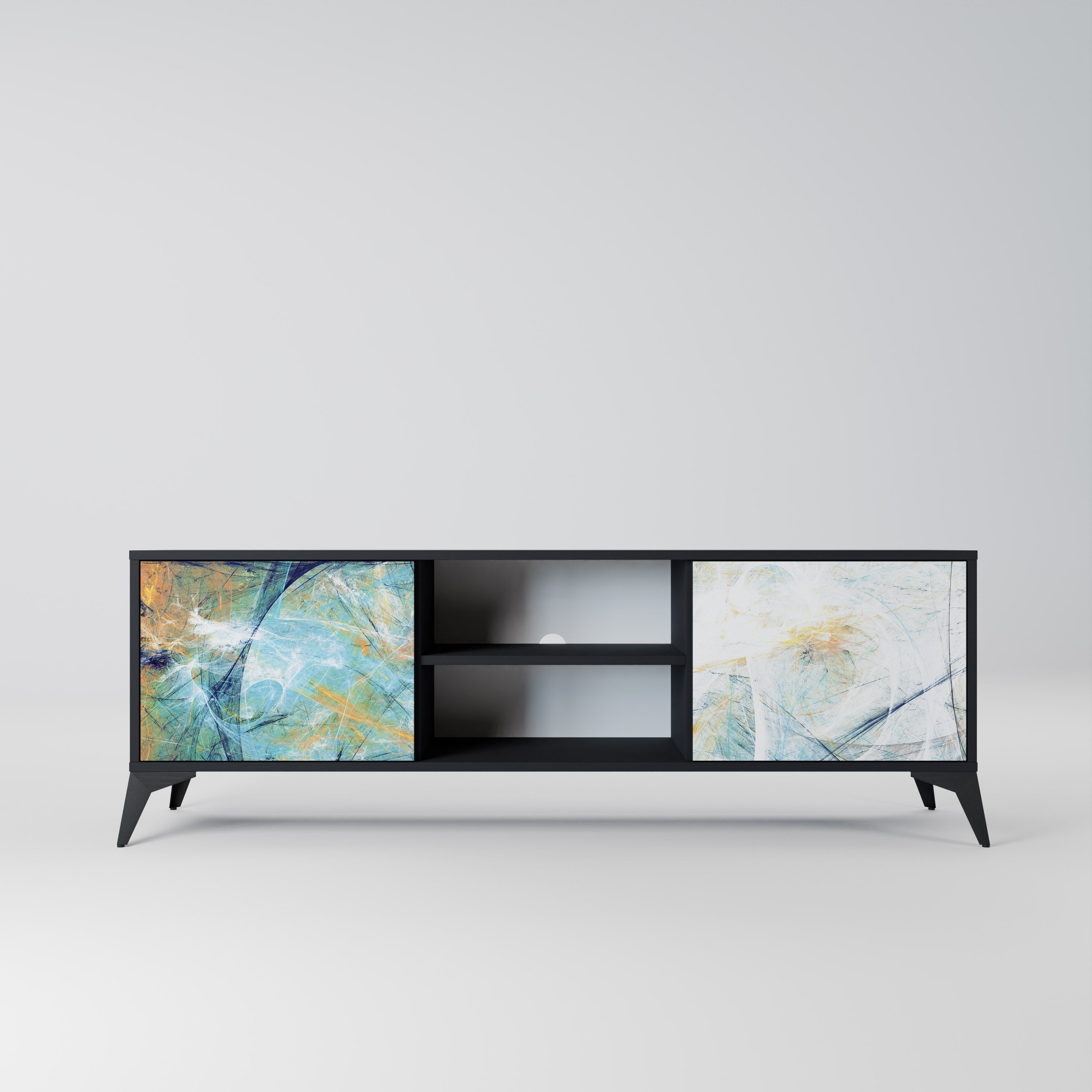 ABSTRACT THOUGHTS Móvel de TV com 2 Portas em Acabamento Preto