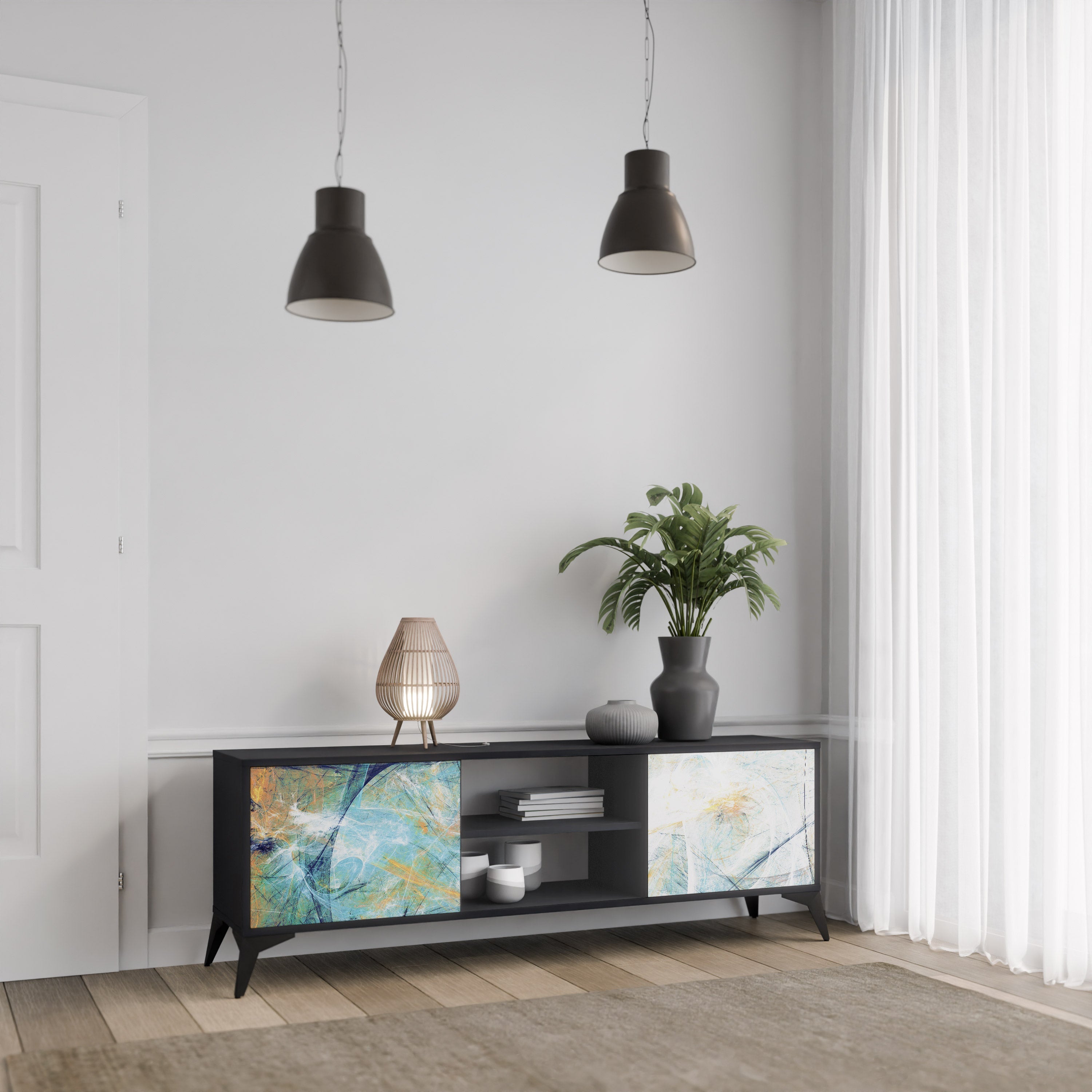 ABSTRACT THOUGHTS 2-Door TV Stand in Black Finish