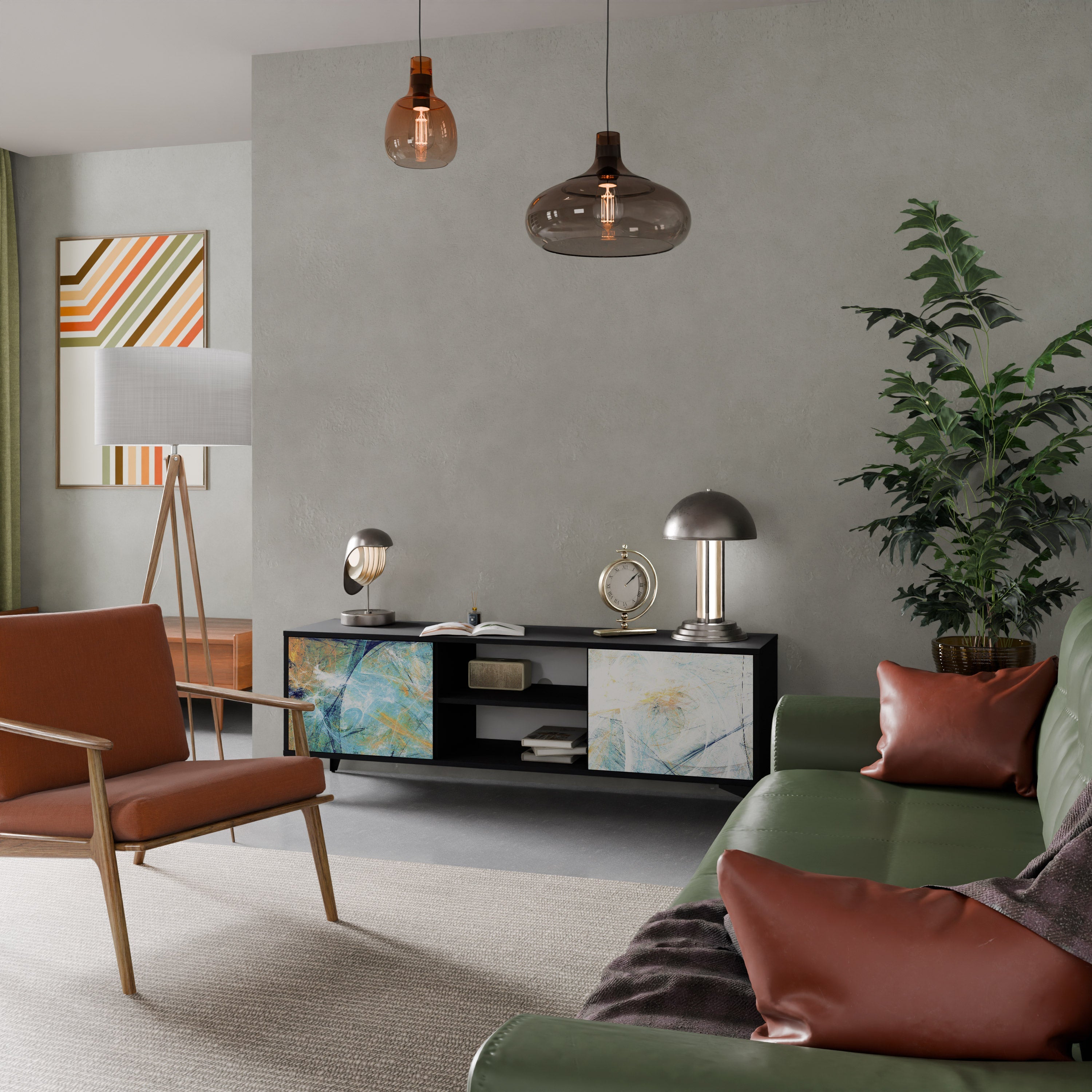 ABSTRACT THOUGHTS 2-Door TV Stand in Black Finish