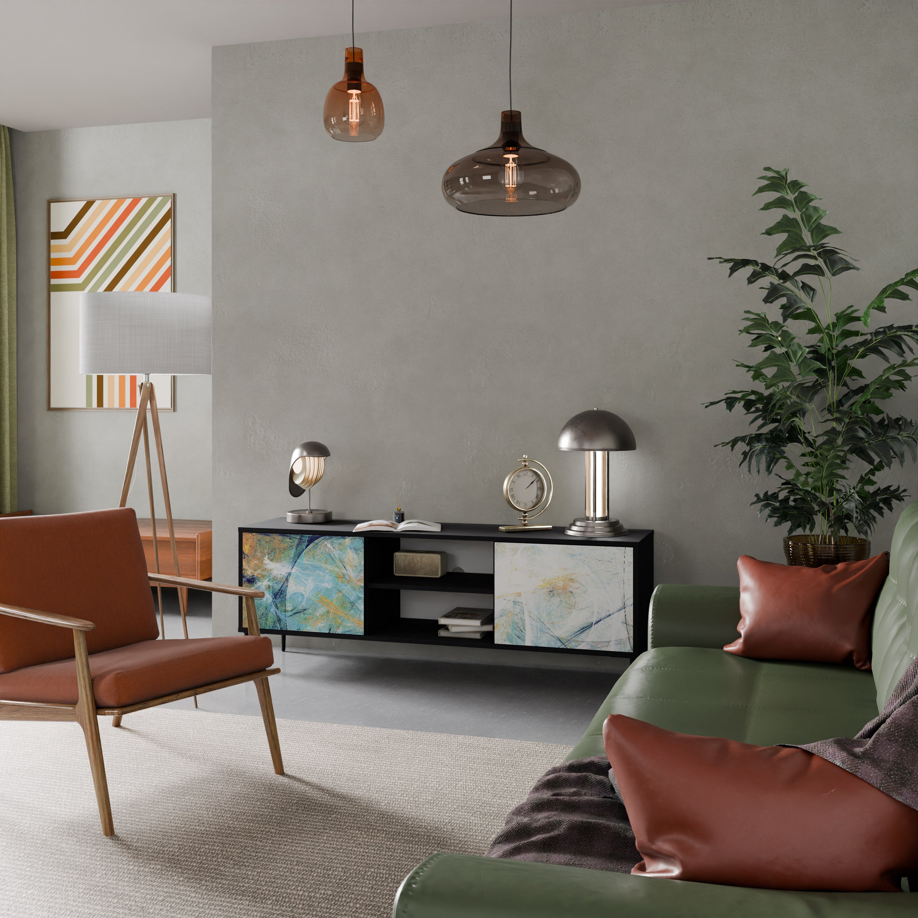 ABSTRACT THOUGHTS Móvel de TV com 2 Portas em Acabamento Preto