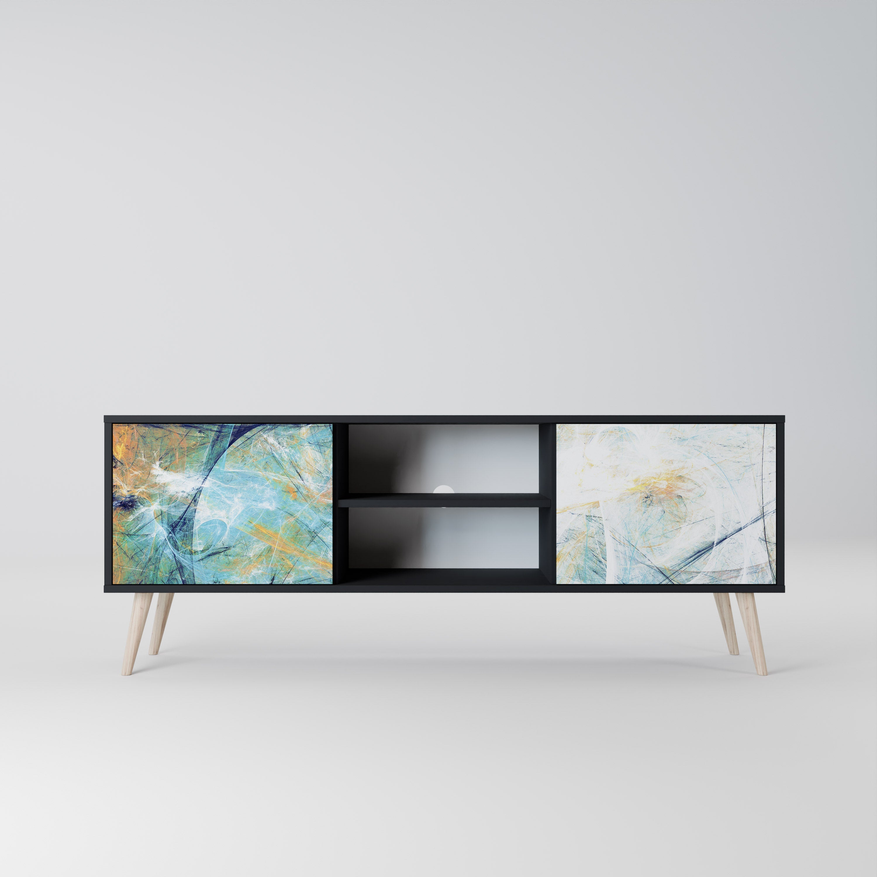 ABSTRACT THOUGHTS Móvel de TV com 2 Portas em Acabamento Preto