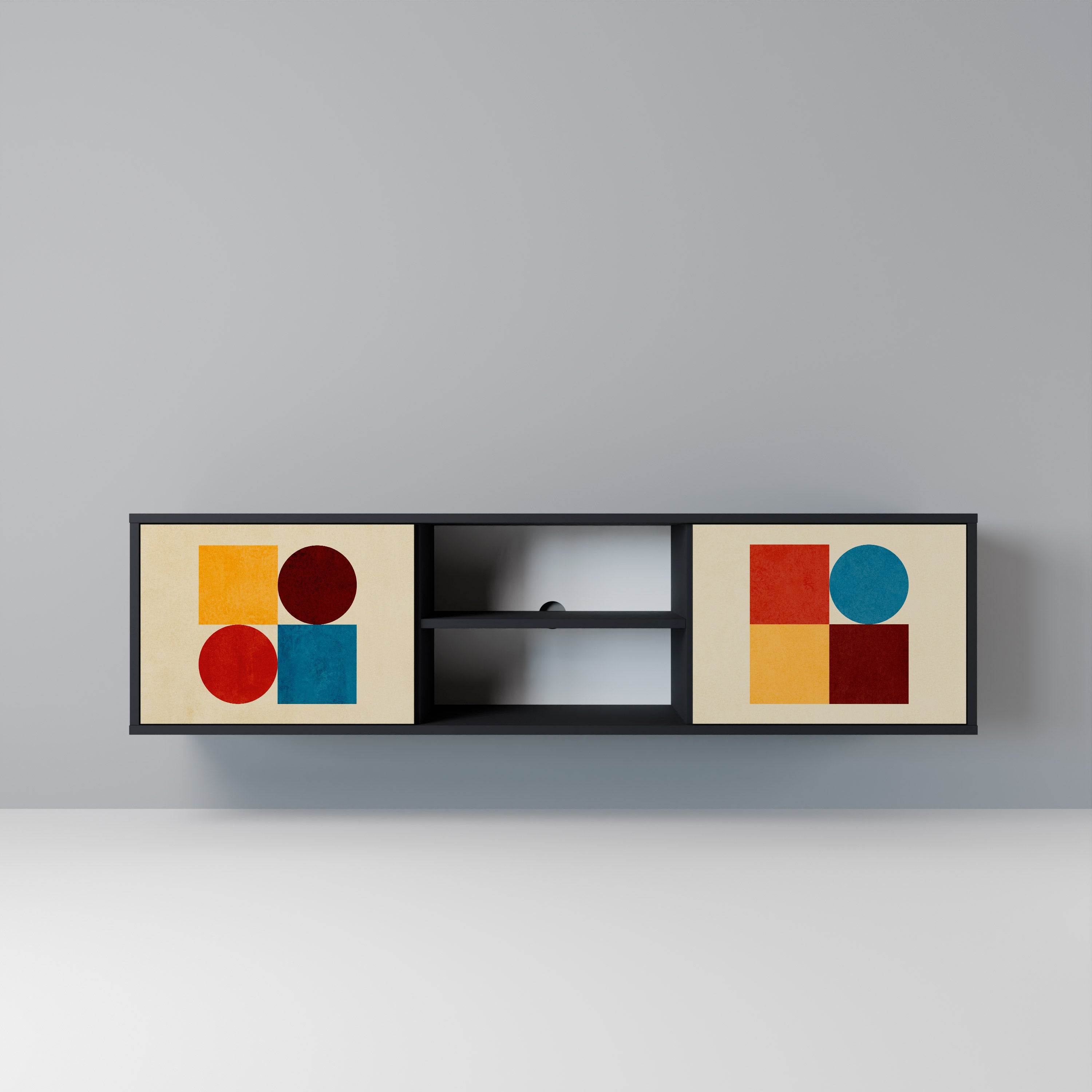 GEOMETRIC PUZZLE Móvel de TV com 2 Portas em Acabamento Preto