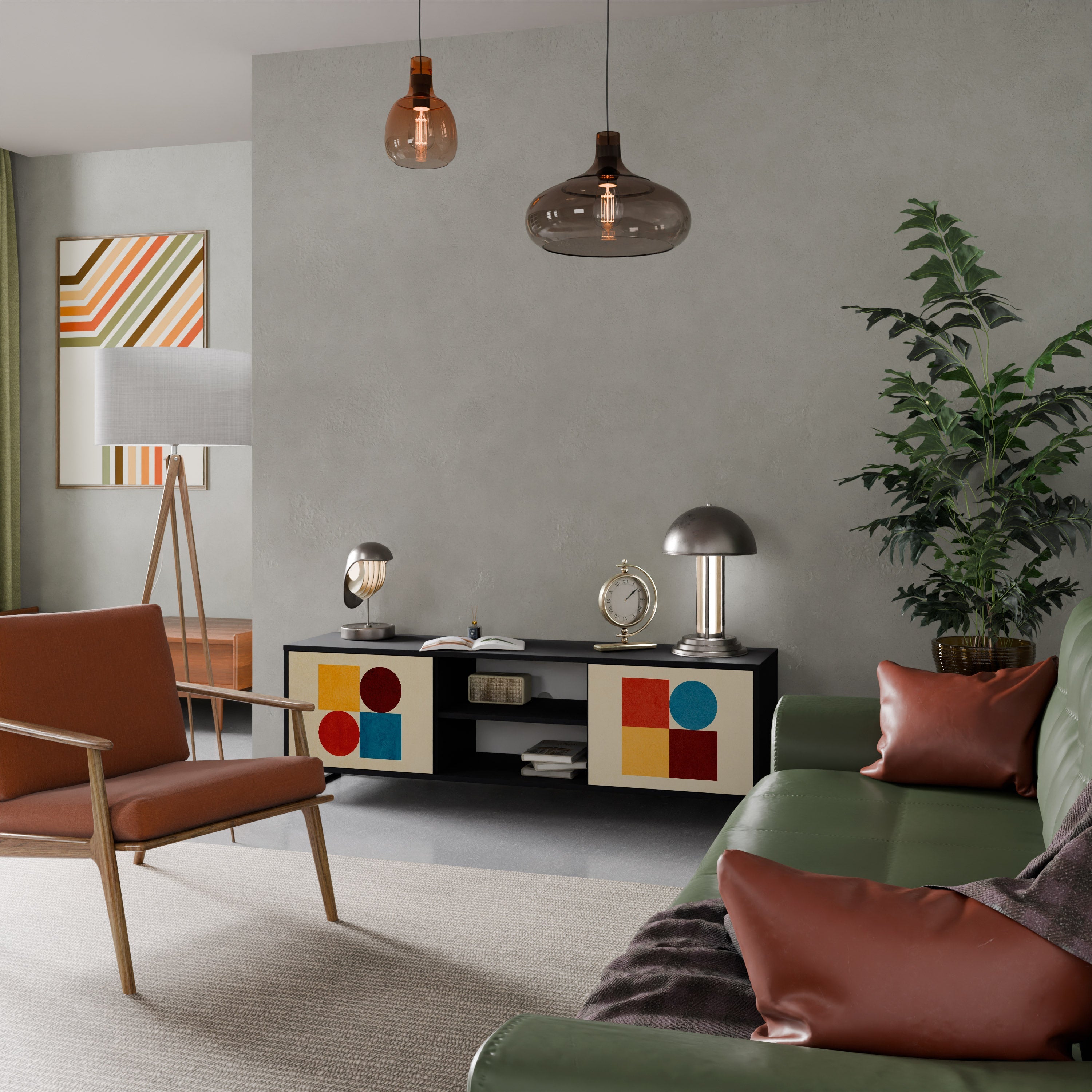 GEOMETRIC PUZZLE Móvel de TV com 2 Portas em Acabamento Preto