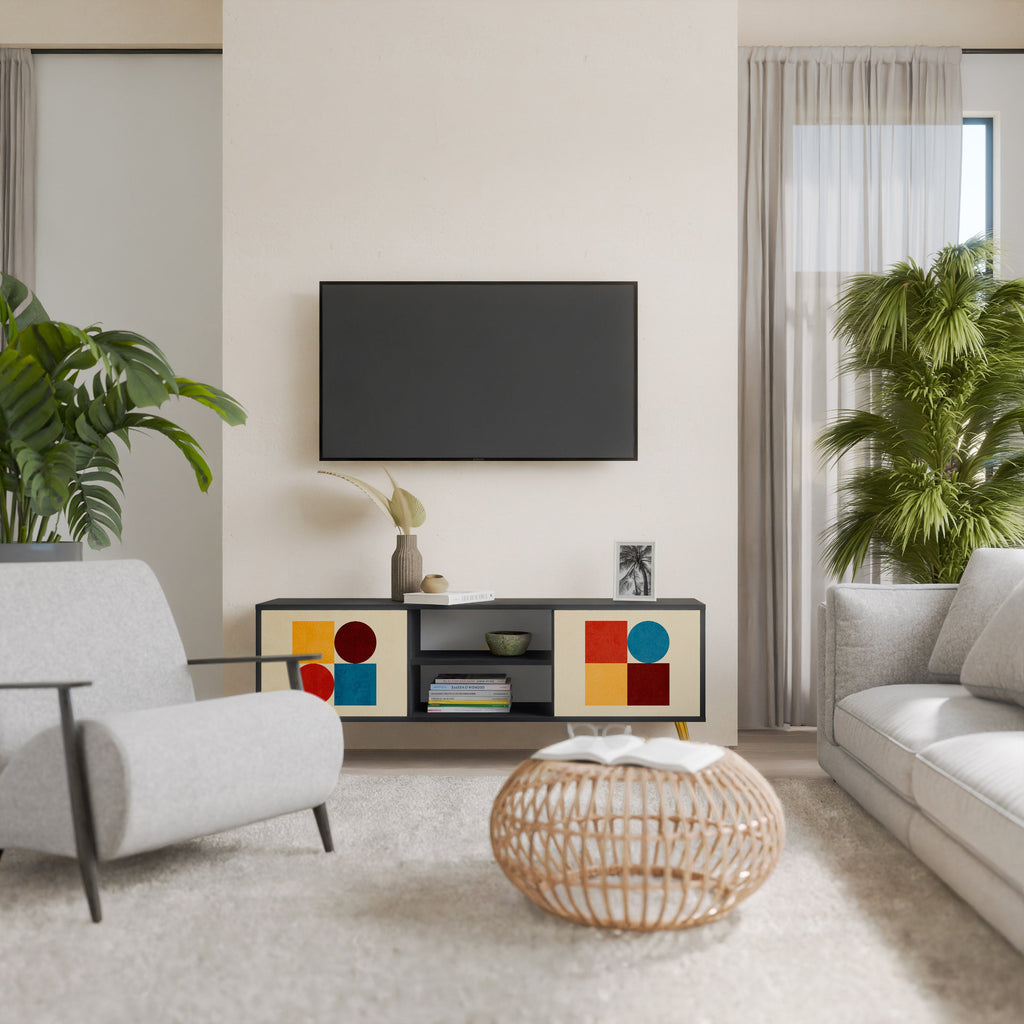 GEOMETRIC PUZZLE Móvel de TV com 2 Portas em Acabamento Preto