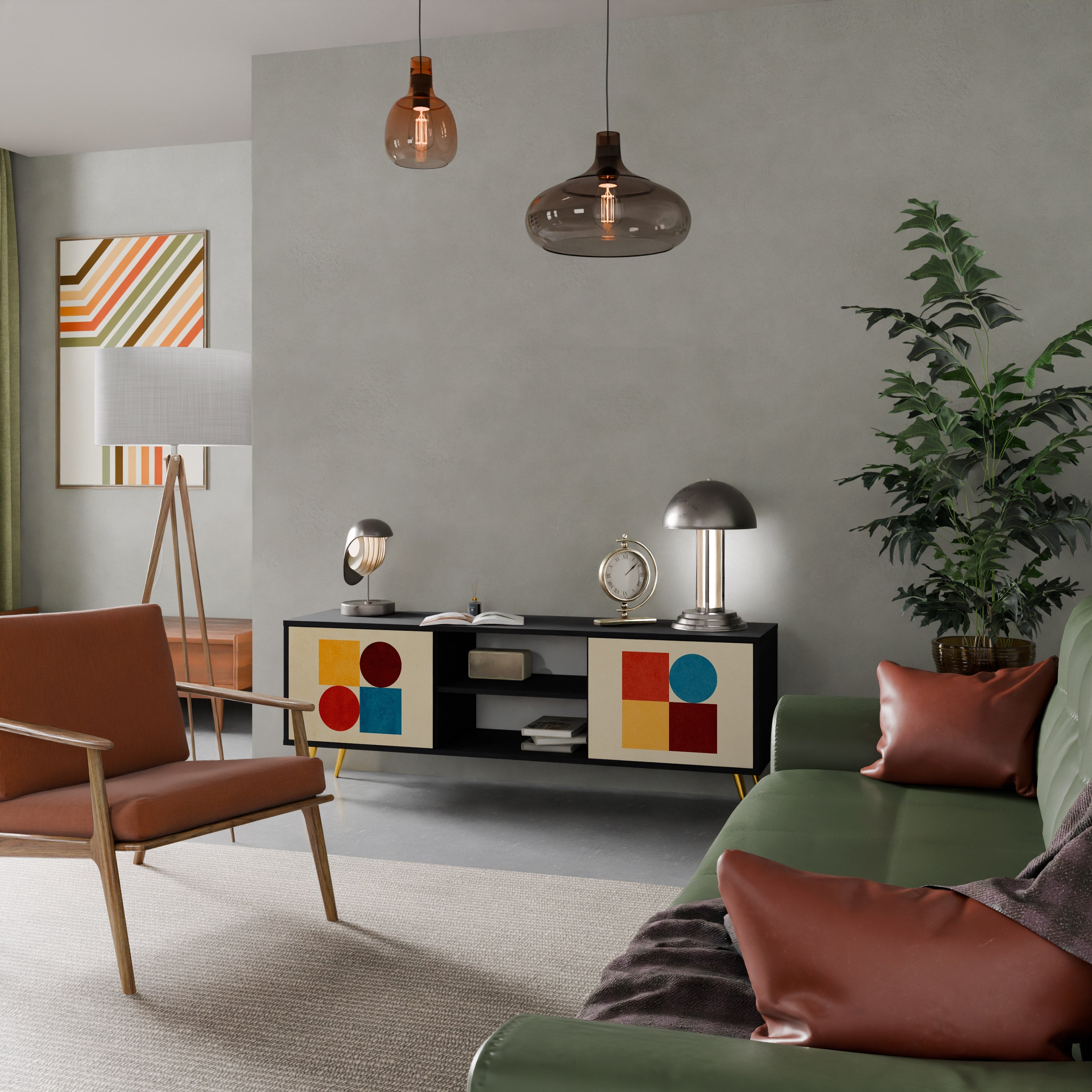 GEOMETRIC PUZZLE Móvel de TV com 2 Portas em Acabamento Preto