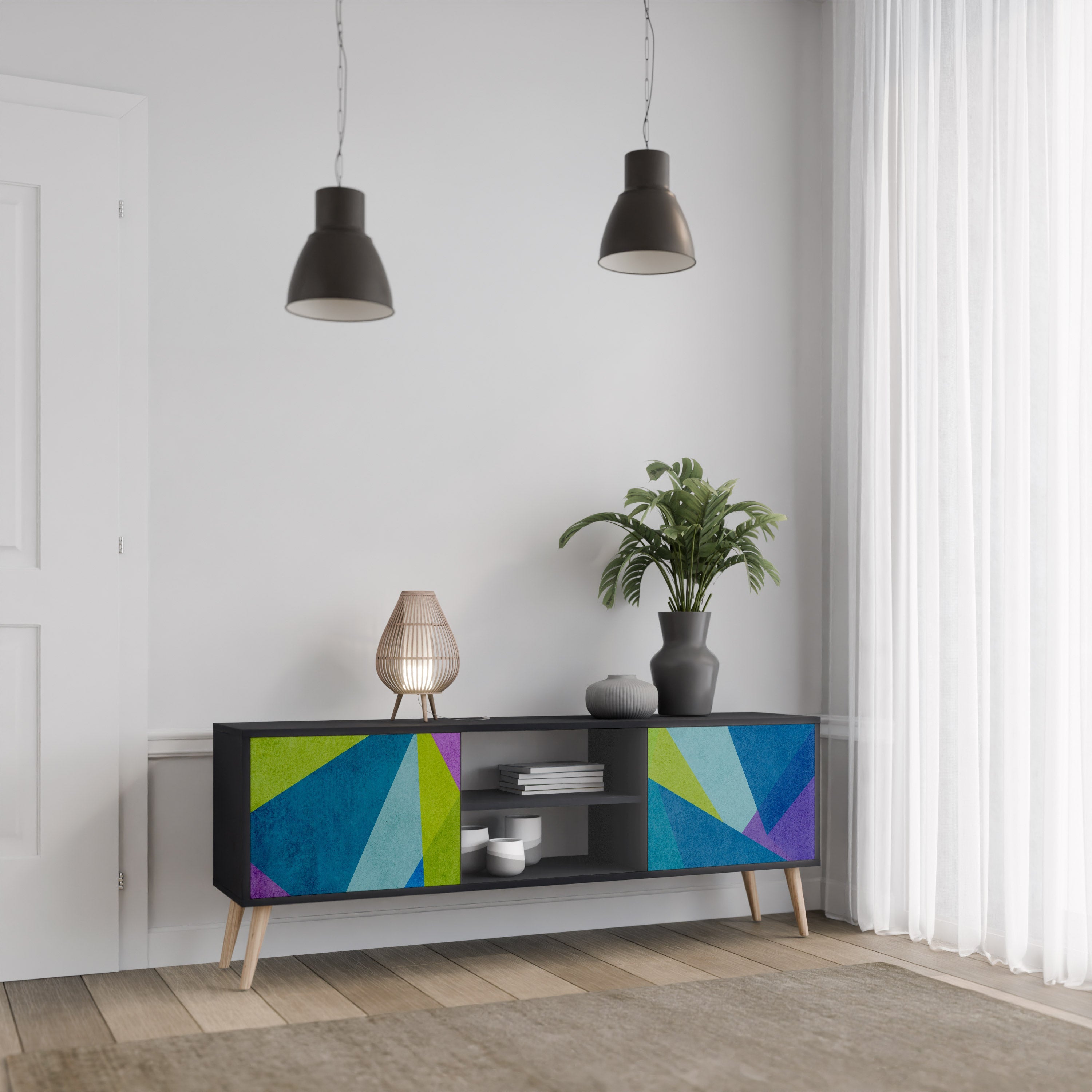 COLD SHOWCASE Móvel de TV com 2 Portas em Acabamento Preto