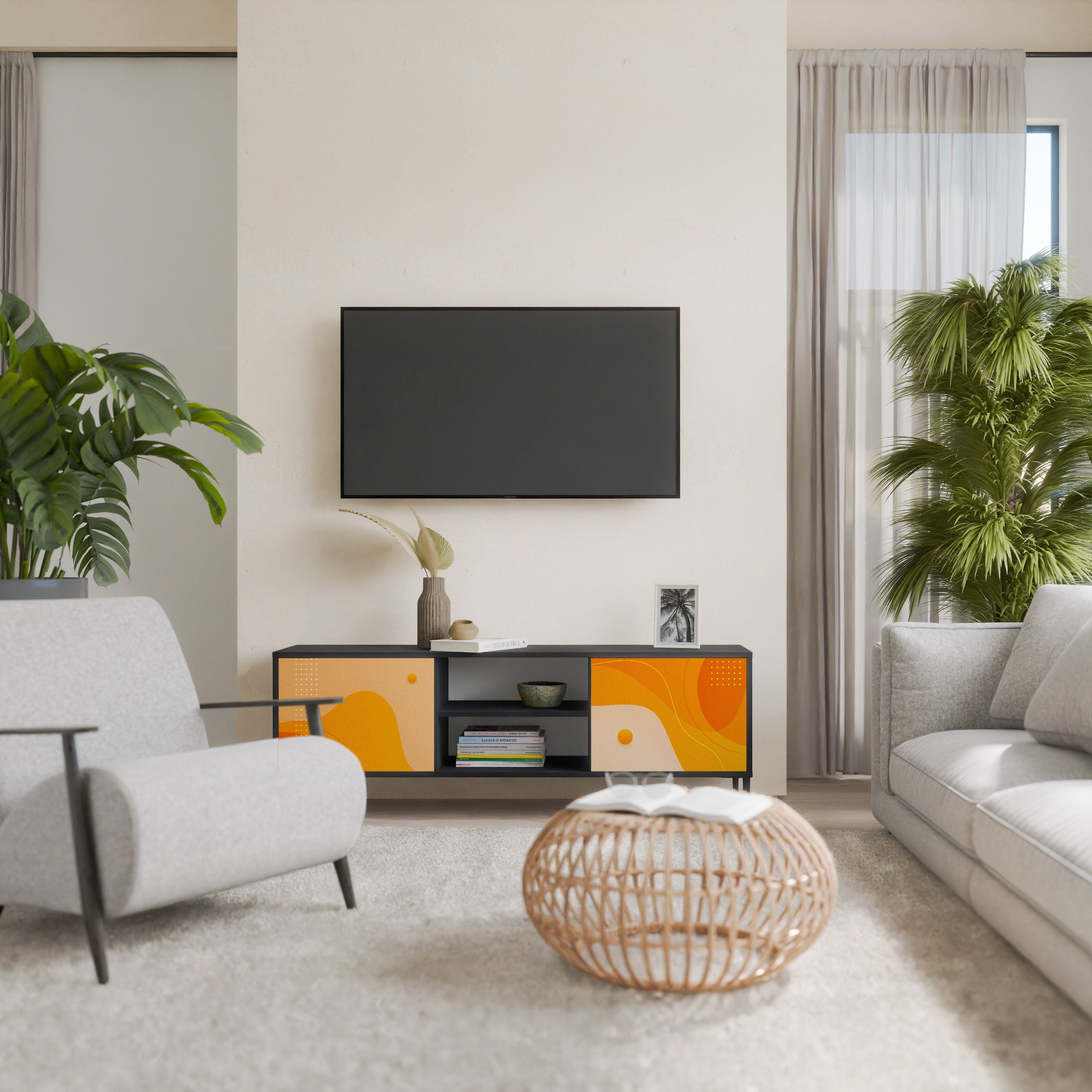 ORANGE ARRANGEMENT Móvel de TV com 2 Portas em Acabamento Preto