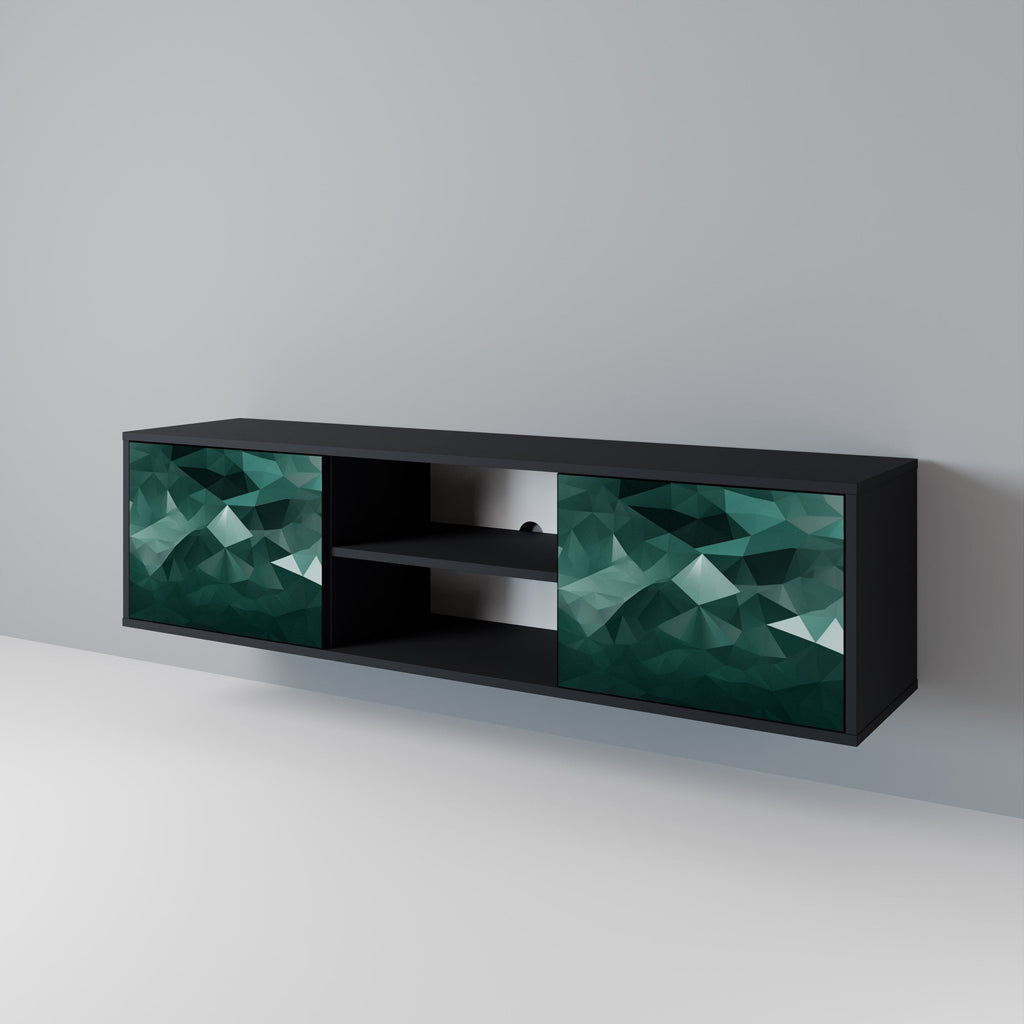 POLYGONAL FLOATING 2-Door TV Stand in Black Finish