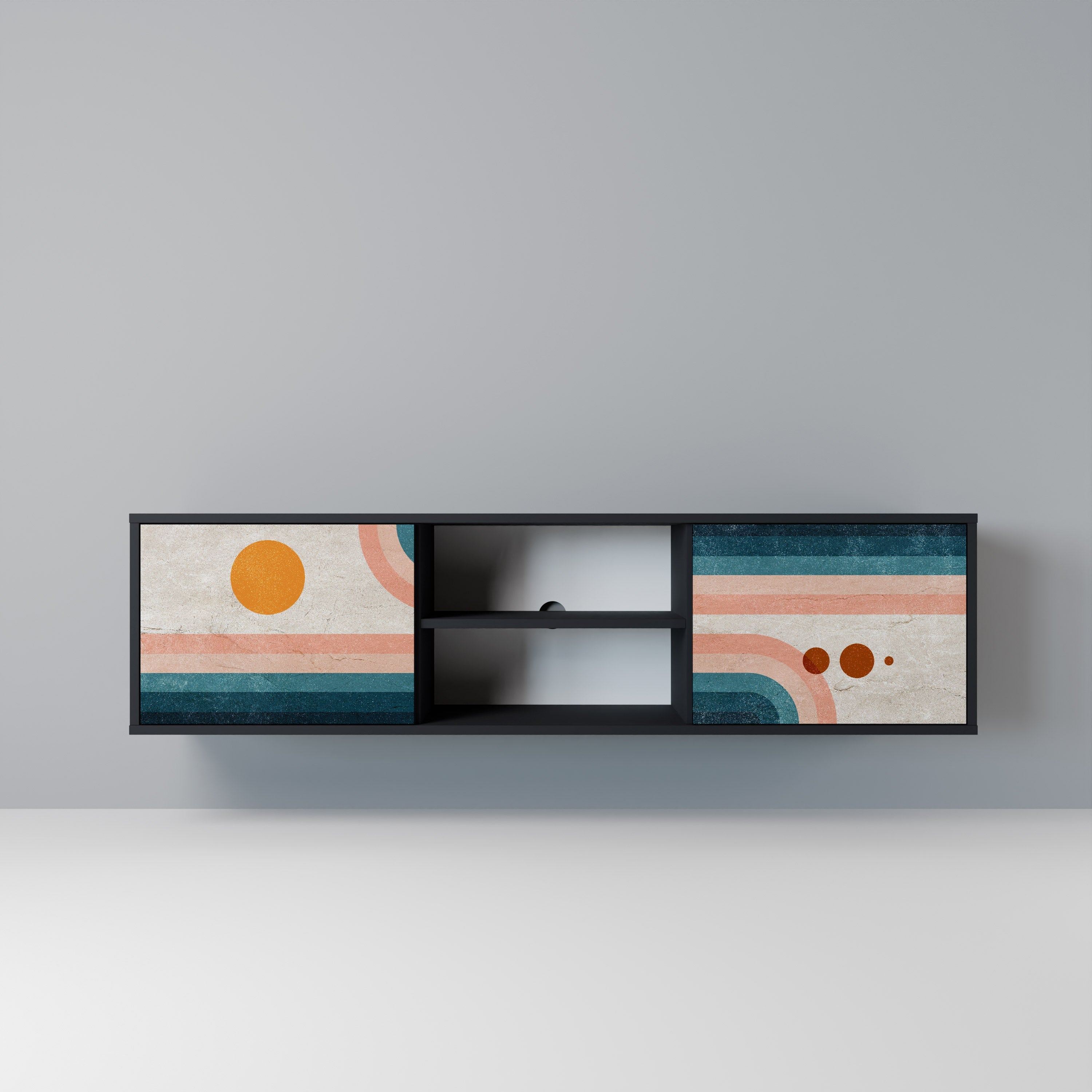 TWO HALVES Móvel de TV com 2 Portas em Acabamento Preto