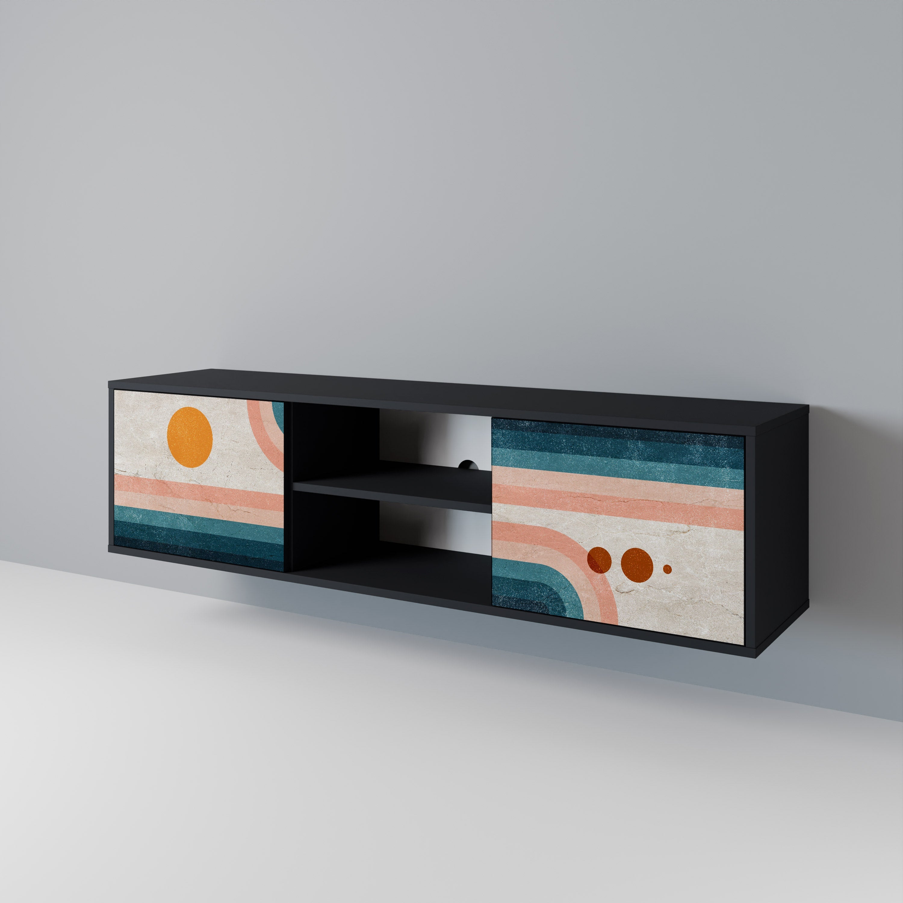 TWO HALVES Móvel de TV com 2 Portas em Acabamento Preto