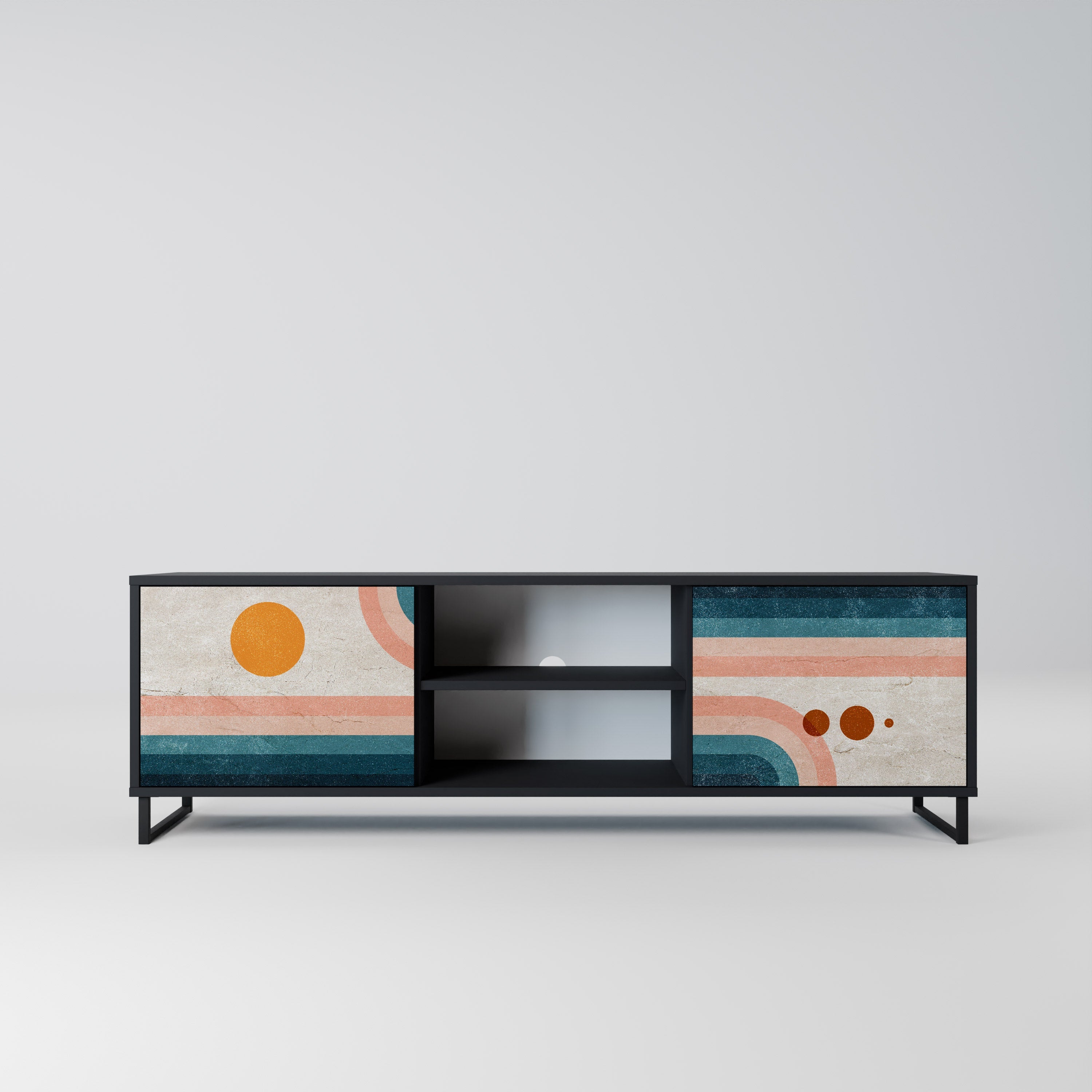 TWO HALVES Móvel de TV com 2 Portas em Acabamento Preto