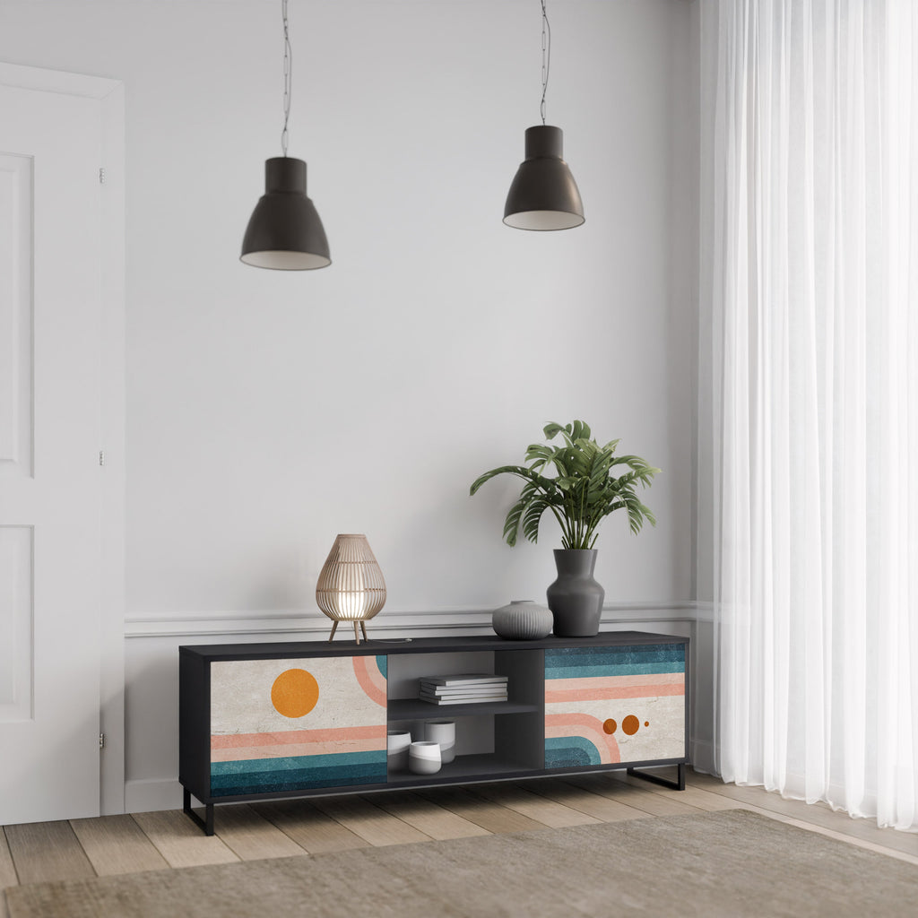 TWO HALVES Móvel de TV com 2 Portas em Acabamento Preto