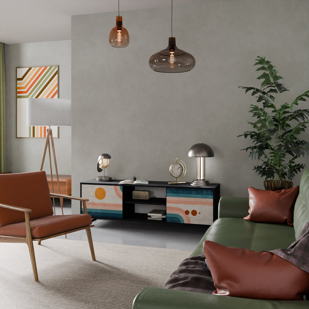 TWO HALVES Móvel de TV com 2 Portas em Acabamento Preto