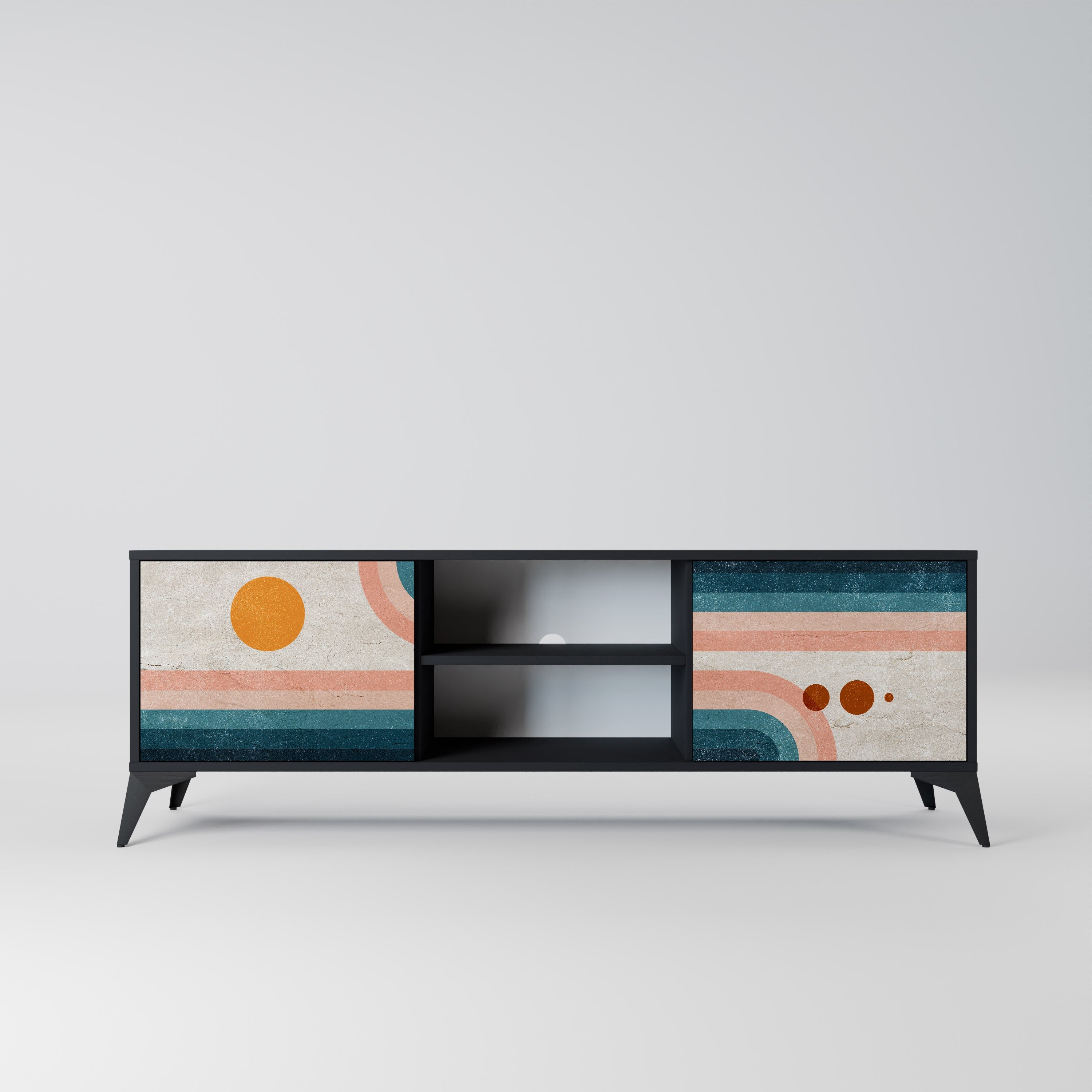 TWO HALVES Móvel de TV com 2 Portas em Acabamento Preto