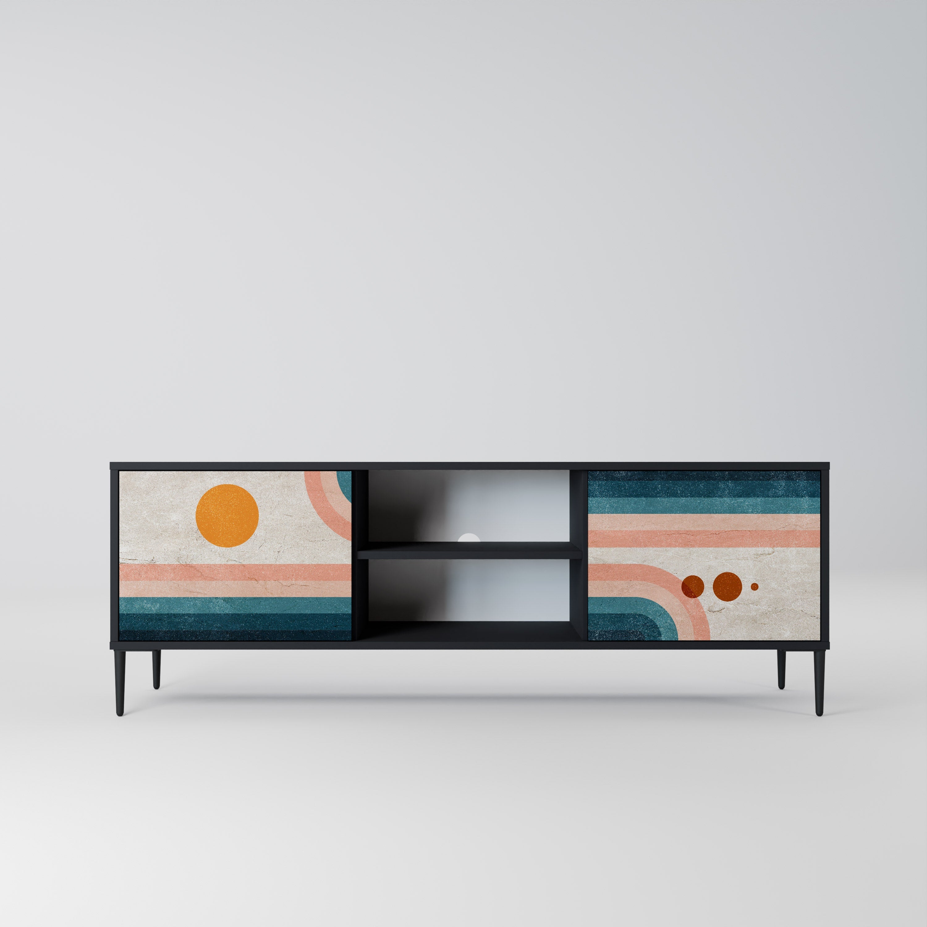 TWO HALVES Móvel de TV com 2 Portas em Acabamento Preto