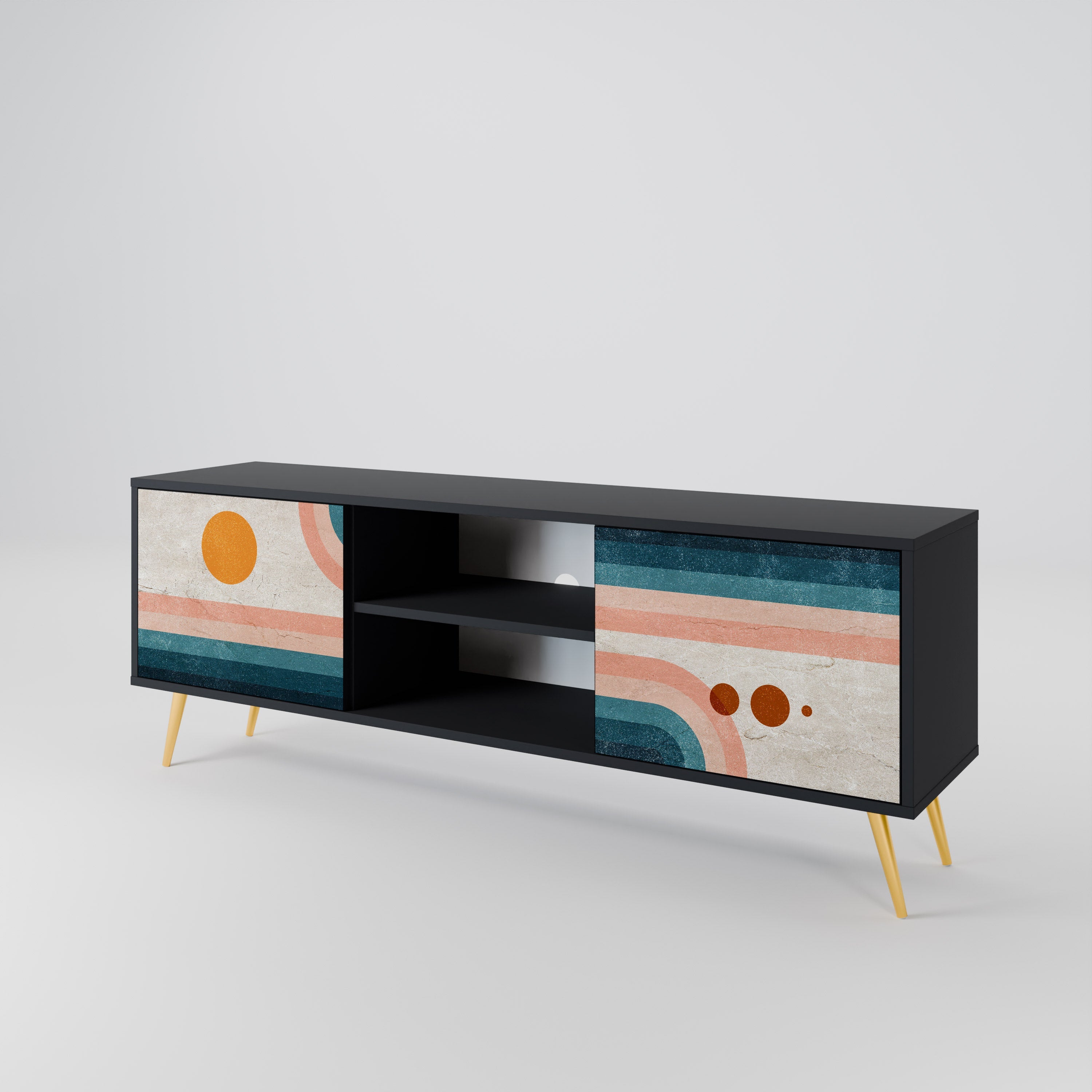 TWO HALVES Móvel de TV com 2 Portas em Acabamento Preto