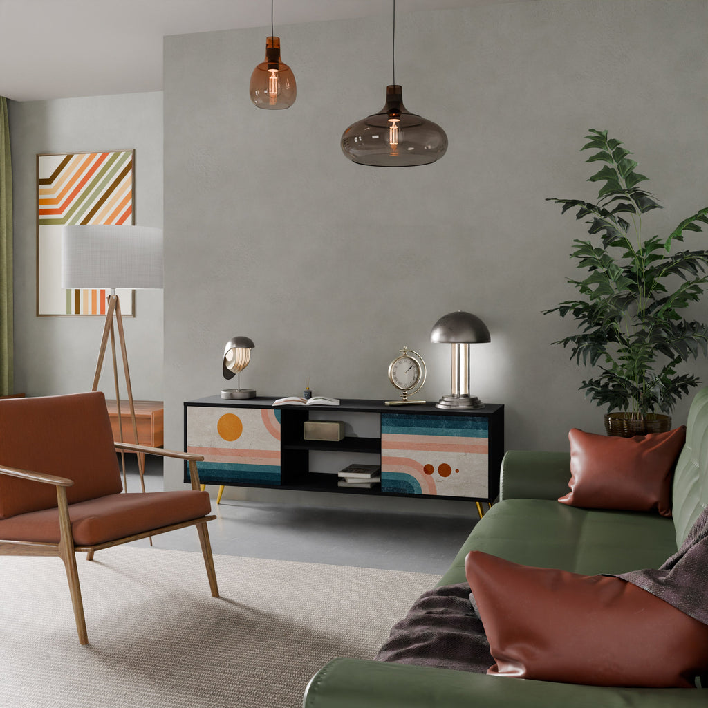 TWO HALVES Móvel de TV com 2 Portas em Acabamento Preto