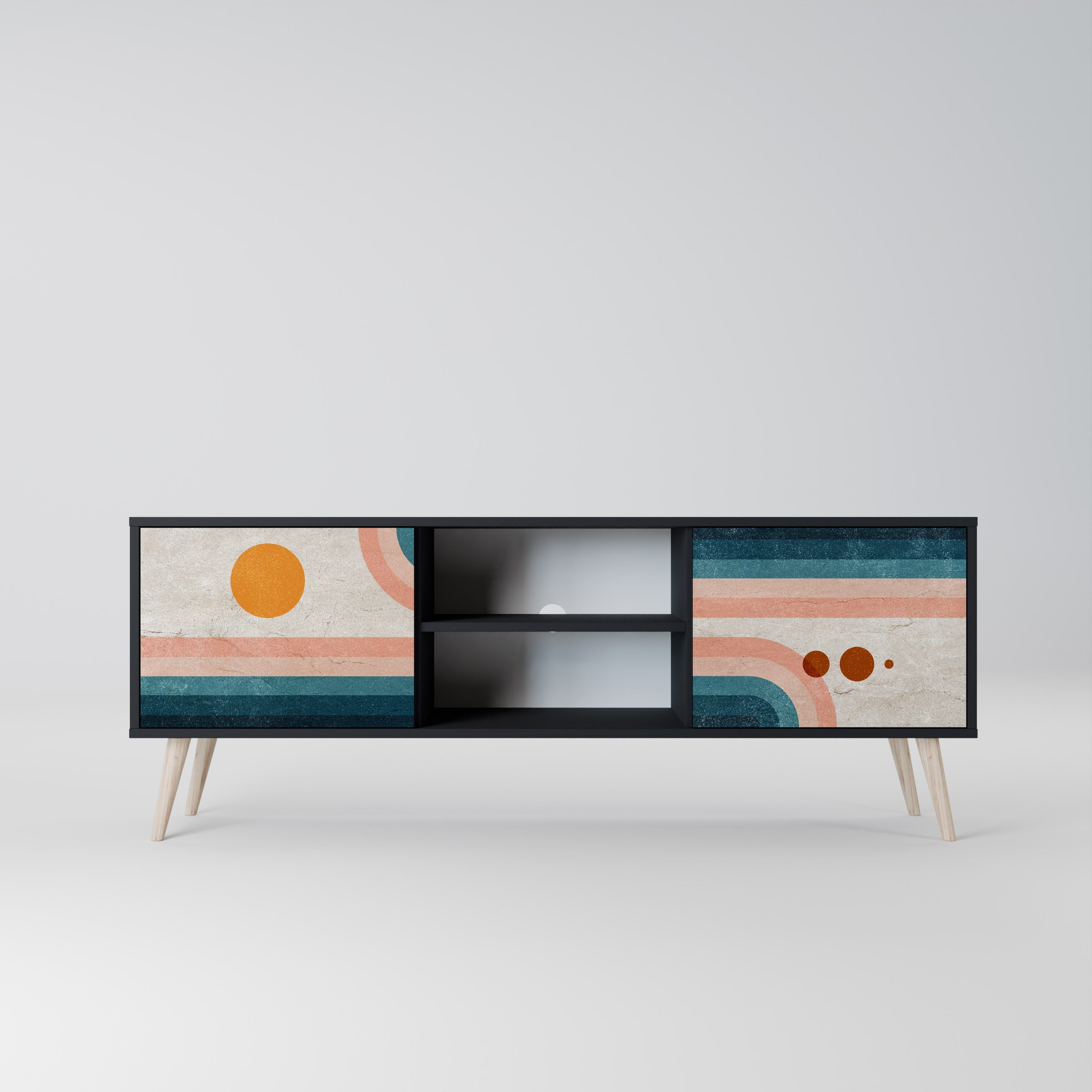 TWO HALVES Móvel de TV com 2 Portas em Acabamento Preto