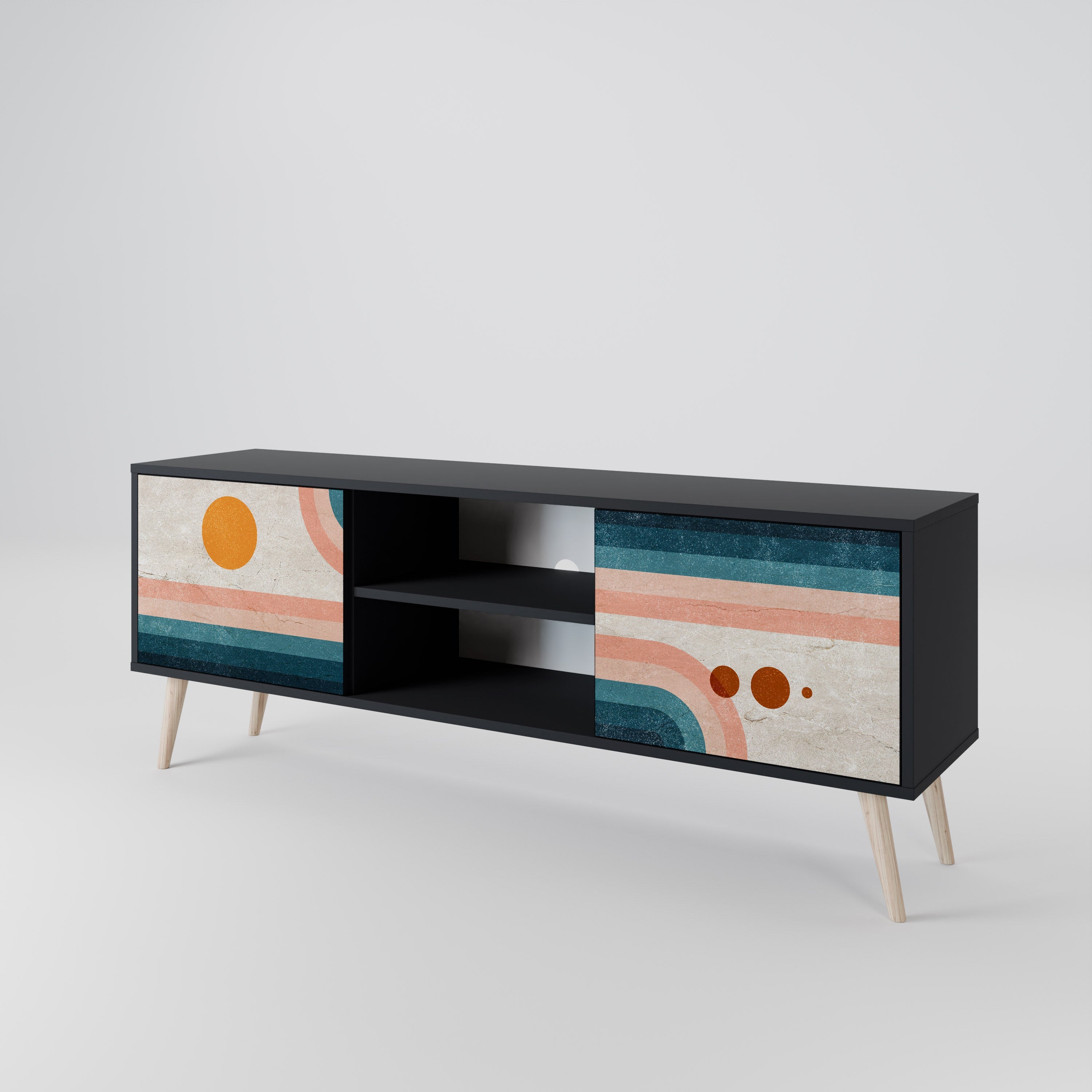 TWO HALVES Móvel de TV com 2 Portas em Acabamento Preto