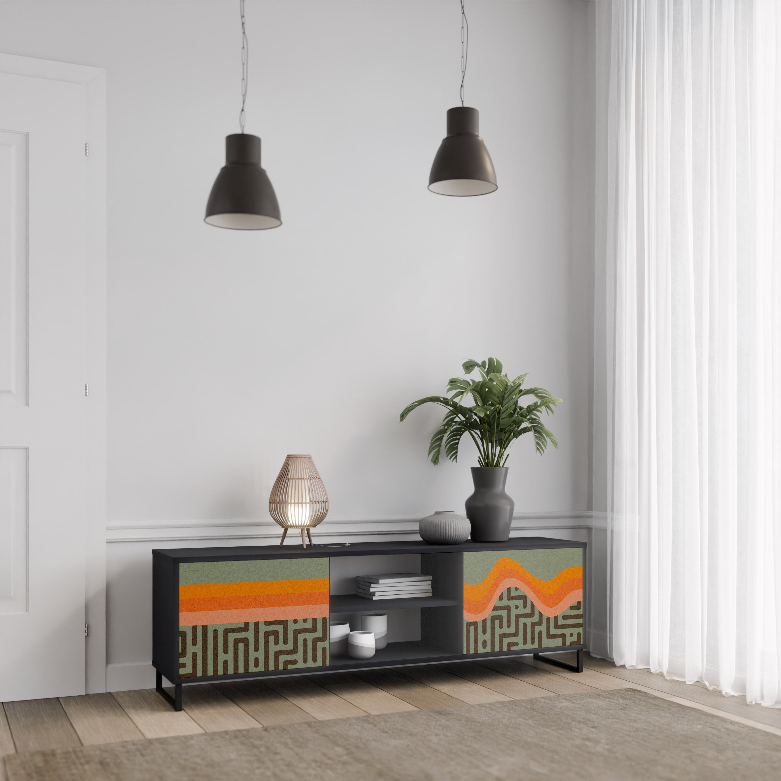 SIMPLE SOLUTIONS Móvel de TV com 2 Portas em Acabamento Preto