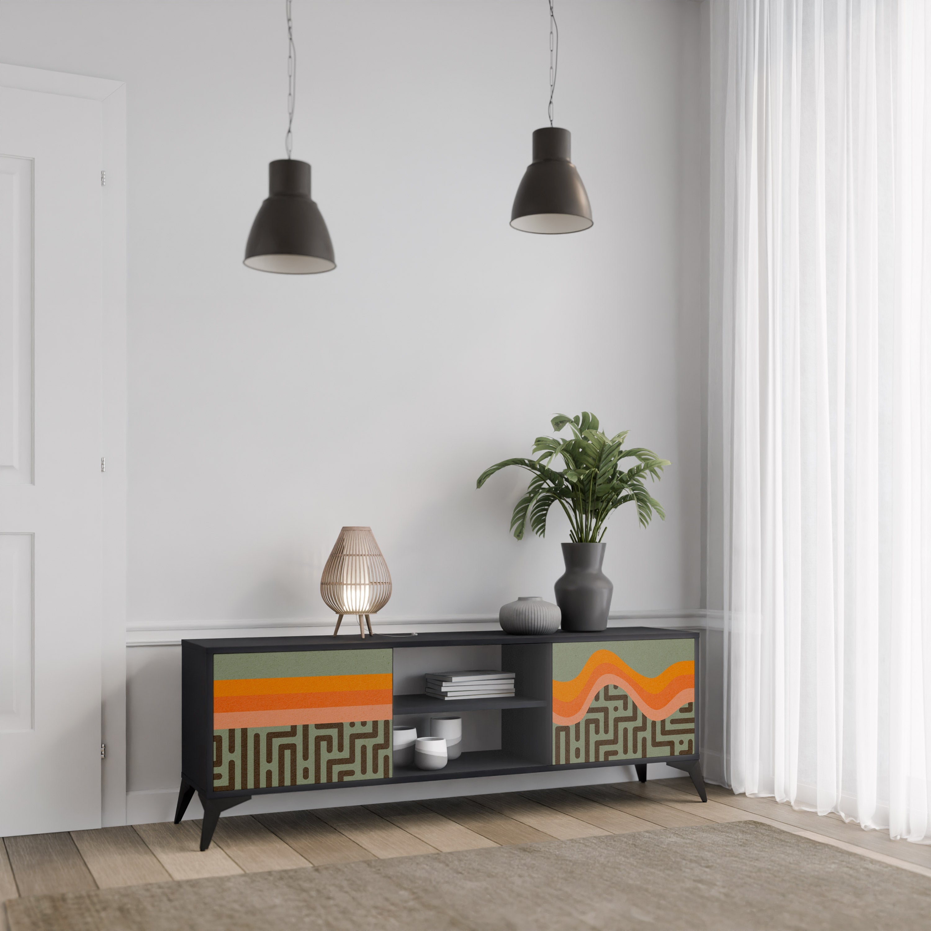 SIMPLE SOLUTIONS Móvel de TV com 2 Portas em Acabamento Preto