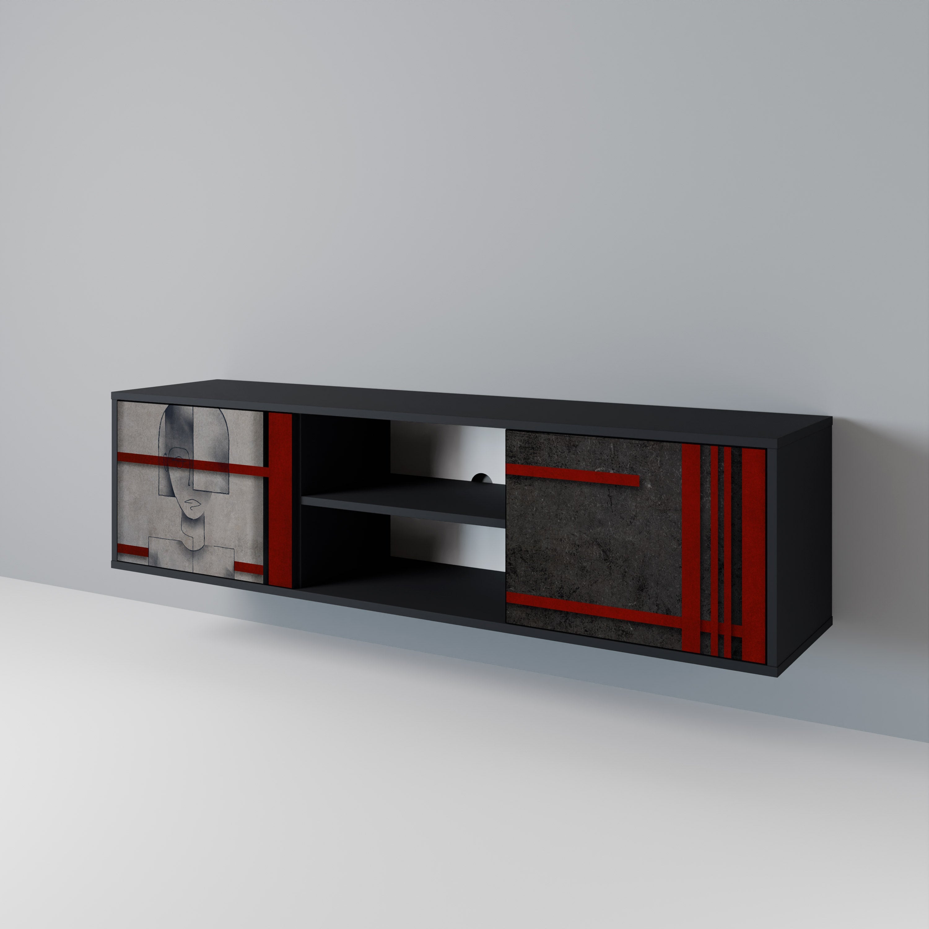 GRAY FIGURES Móvel de TV com 2 Portas em Acabamento Preto