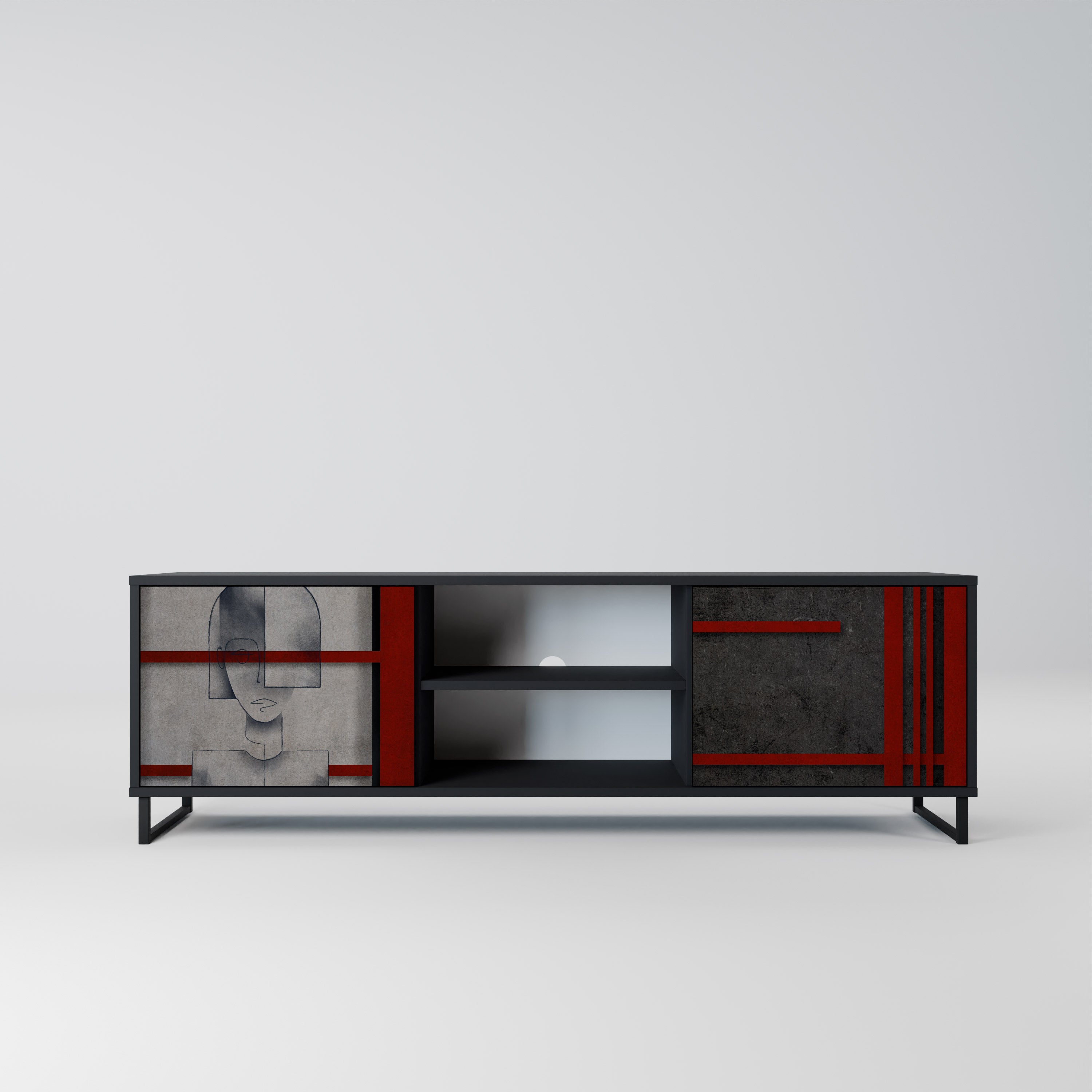 GRAY FIGURES Móvel de TV com 2 Portas em Acabamento Preto