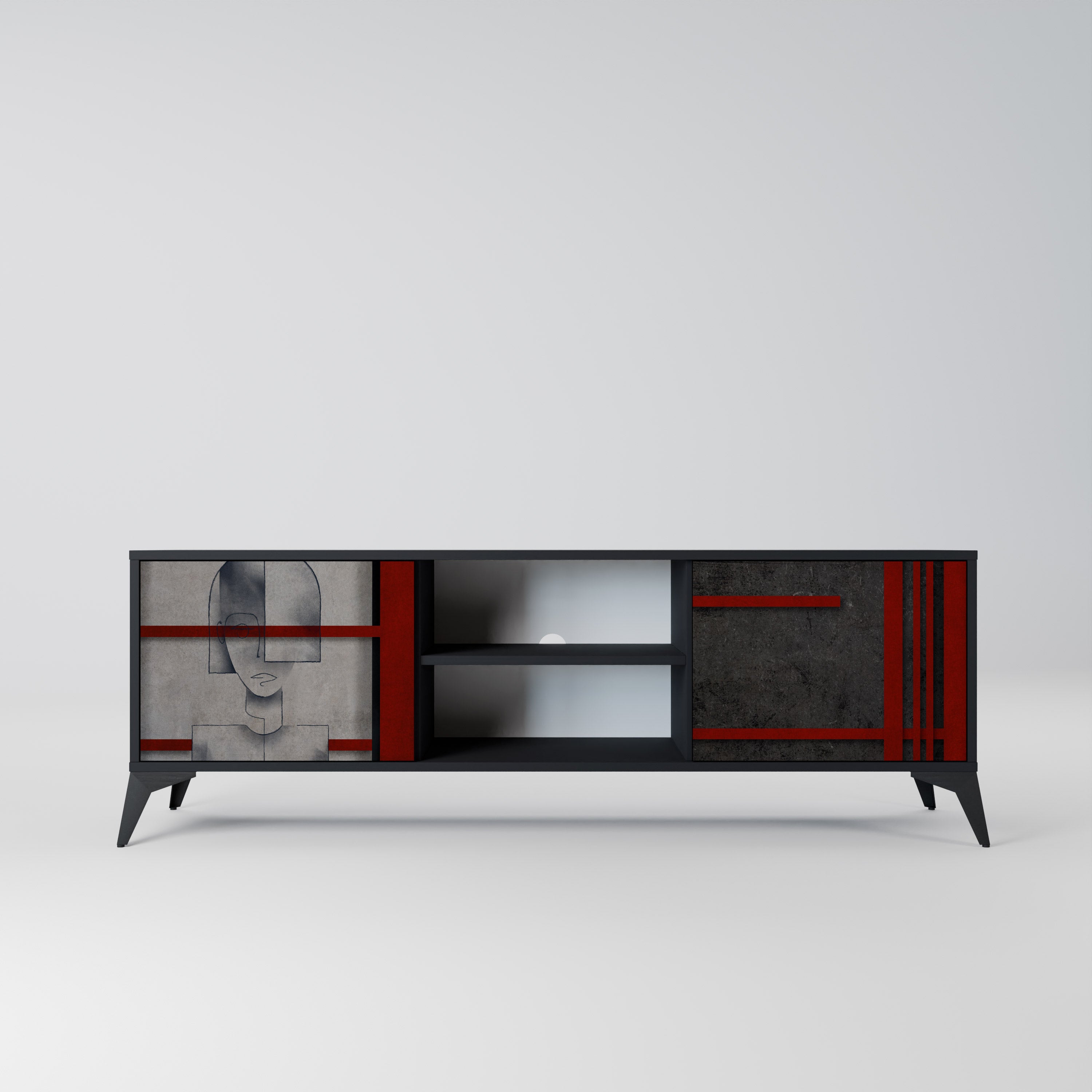 GRAY FIGURES Móvel de TV com 2 Portas em Acabamento Preto