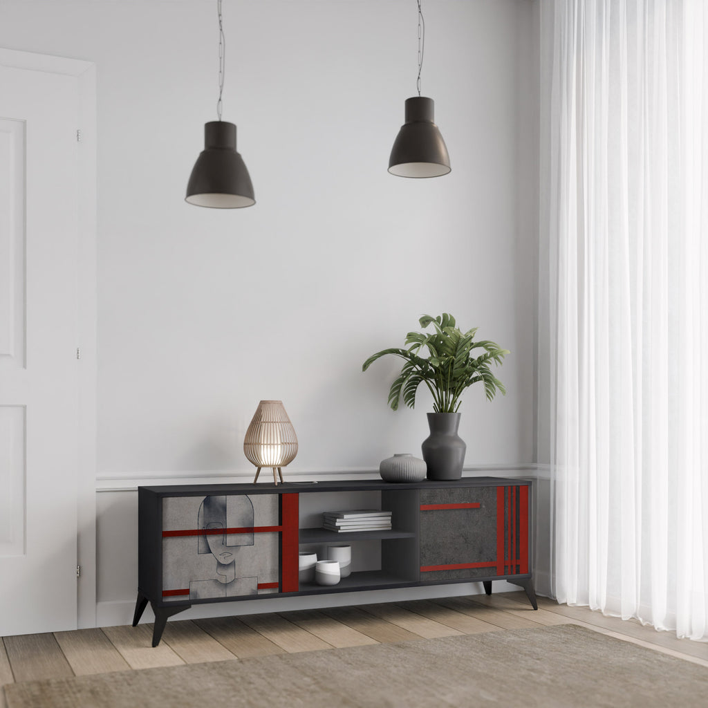 GRAY FIGURES Móvel de TV com 2 Portas em Acabamento Preto