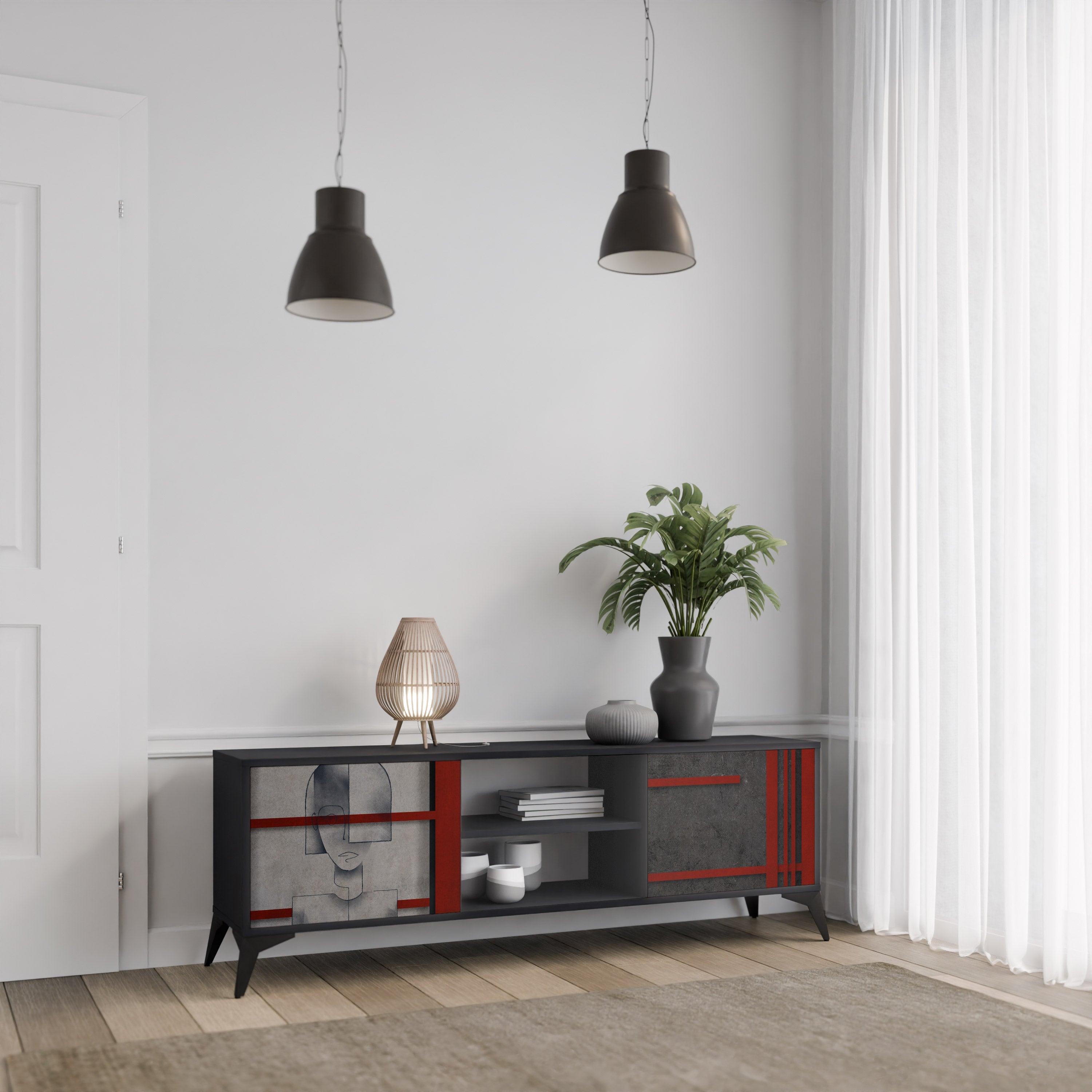 GRAY FIGURES Móvel de TV com 2 Portas em Acabamento Preto