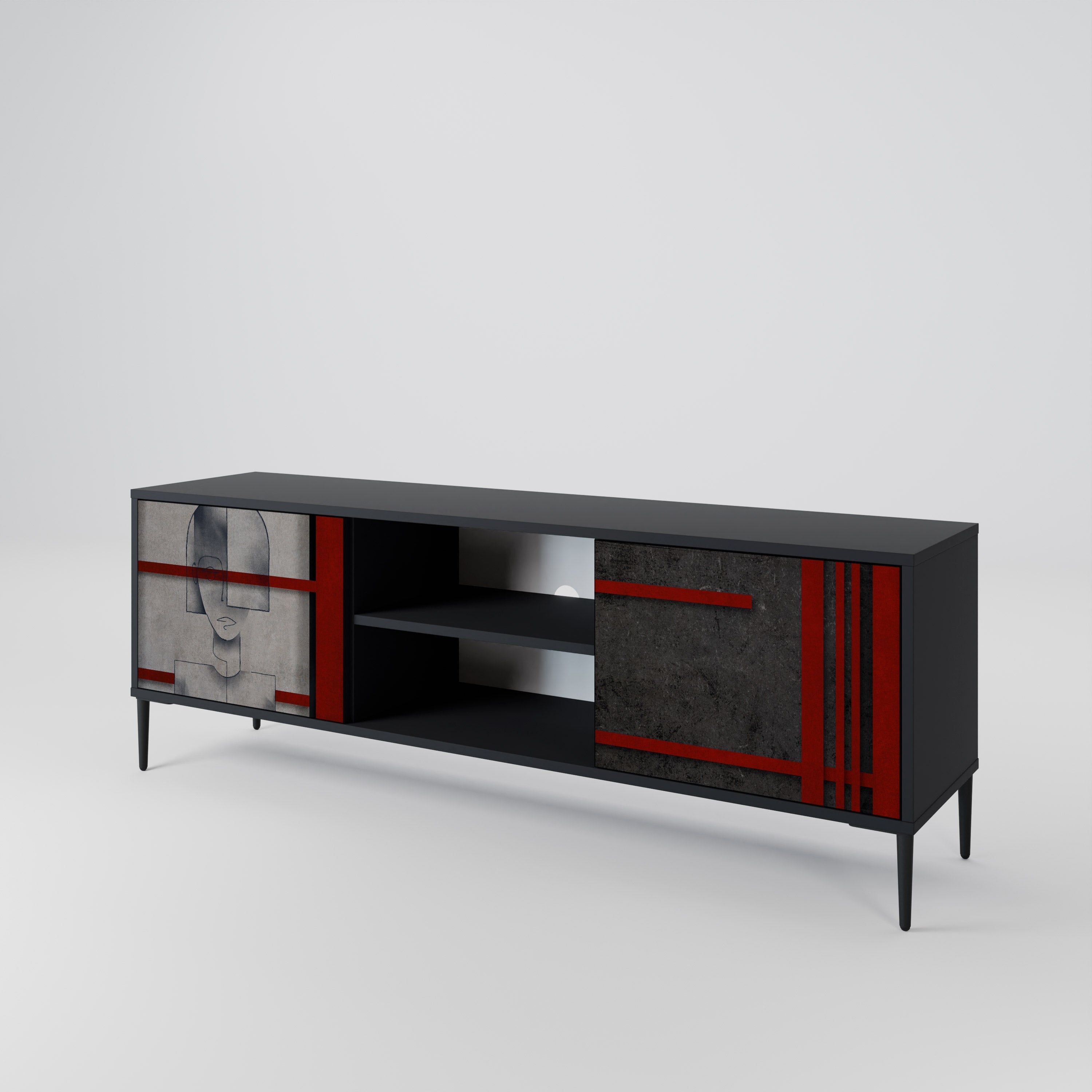 GRAY FIGURES Móvel de TV com 2 Portas em Acabamento Preto
