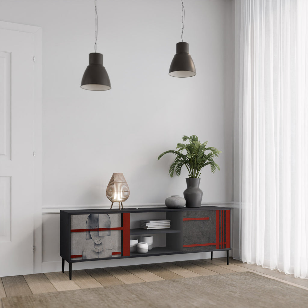 GRAY FIGURES Móvel de TV com 2 Portas em Acabamento Preto