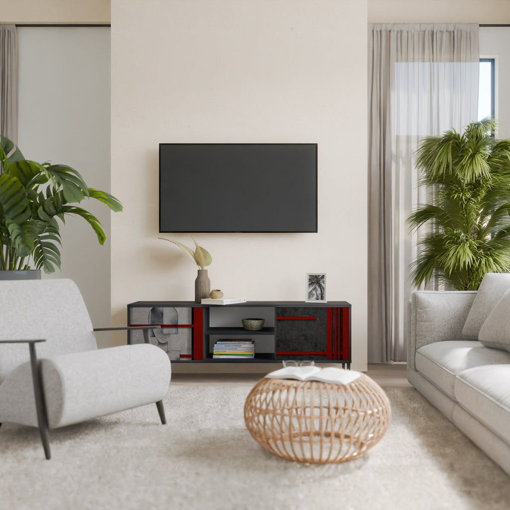 GRAY FIGURES Móvel de TV com 2 Portas em Acabamento Preto