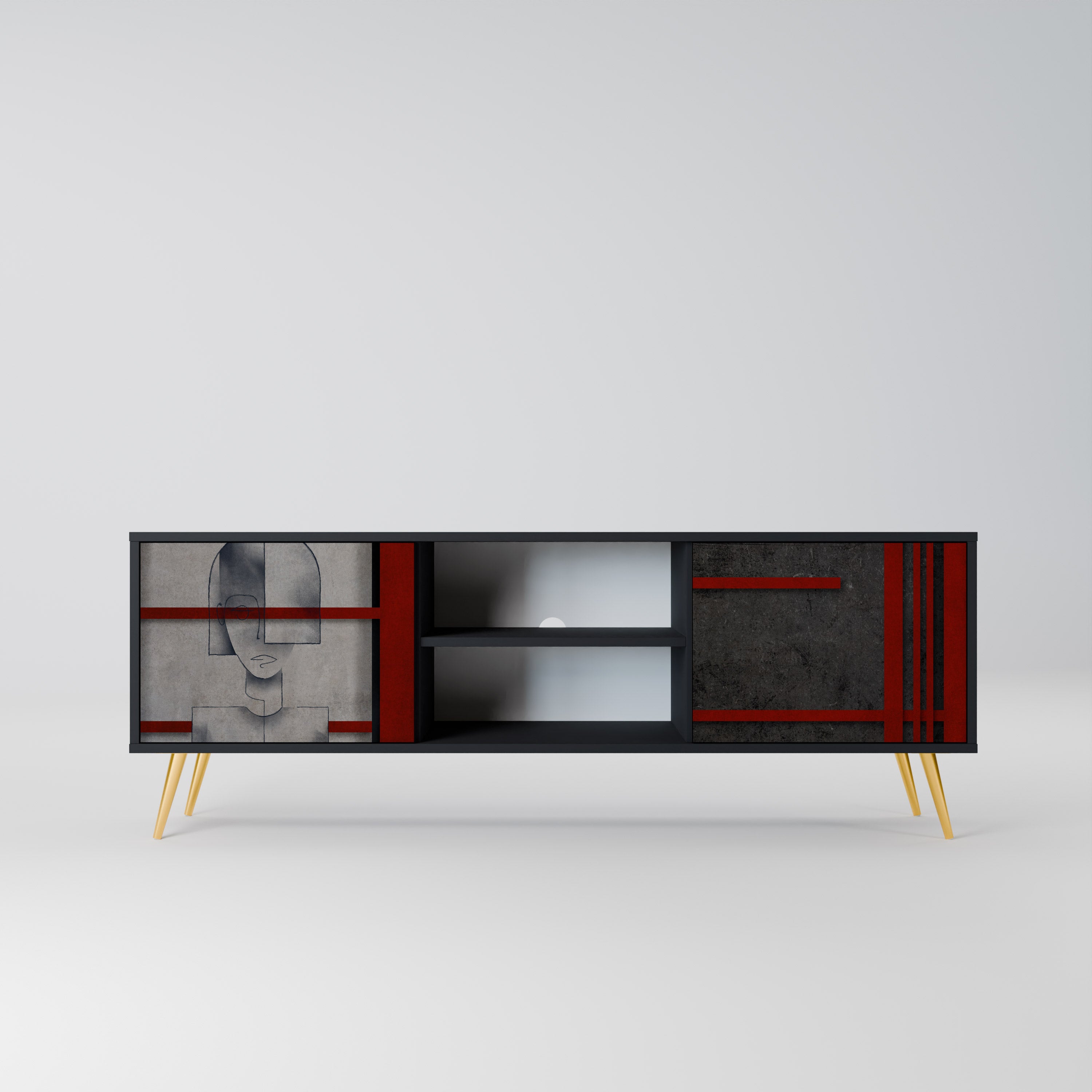 GRAY FIGURES Móvel de TV com 2 Portas em Acabamento Preto