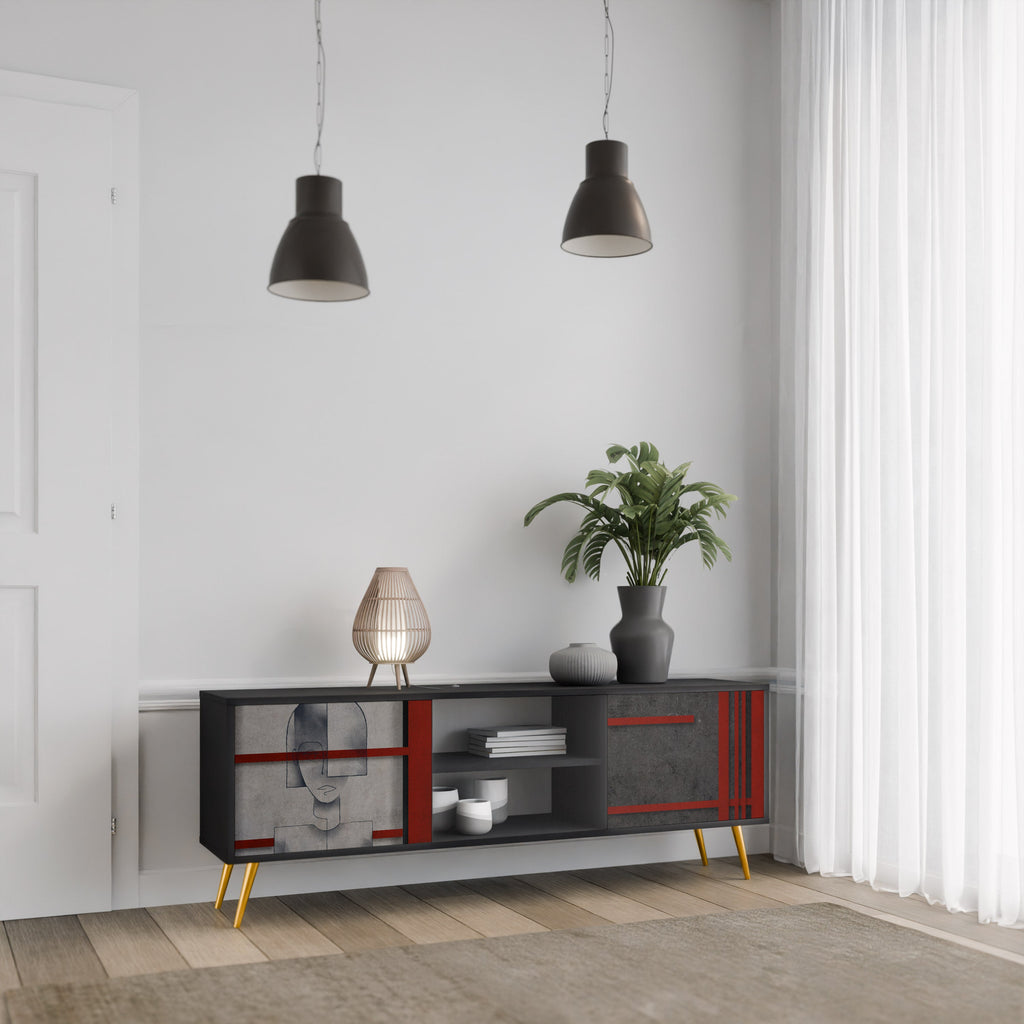 GRAY FIGURES Móvel de TV com 2 Portas em Acabamento Preto