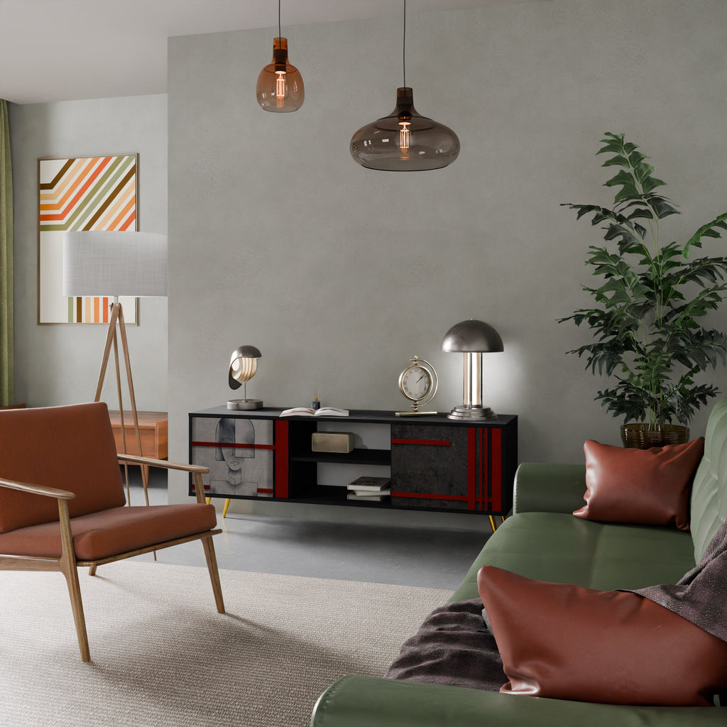 GRAY FIGURES Móvel de TV com 2 Portas em Acabamento Preto