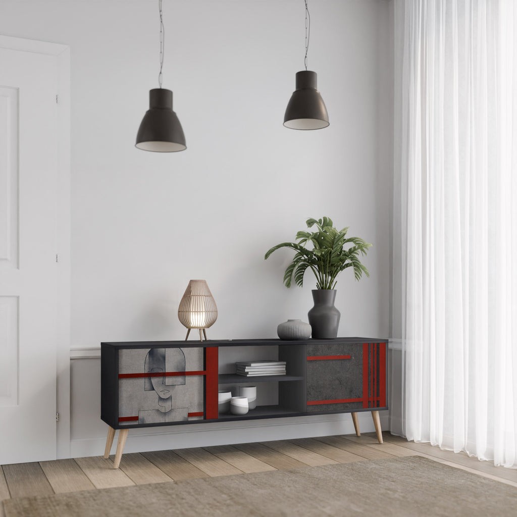 GRAY FIGURES Móvel de TV com 2 Portas em Acabamento Preto