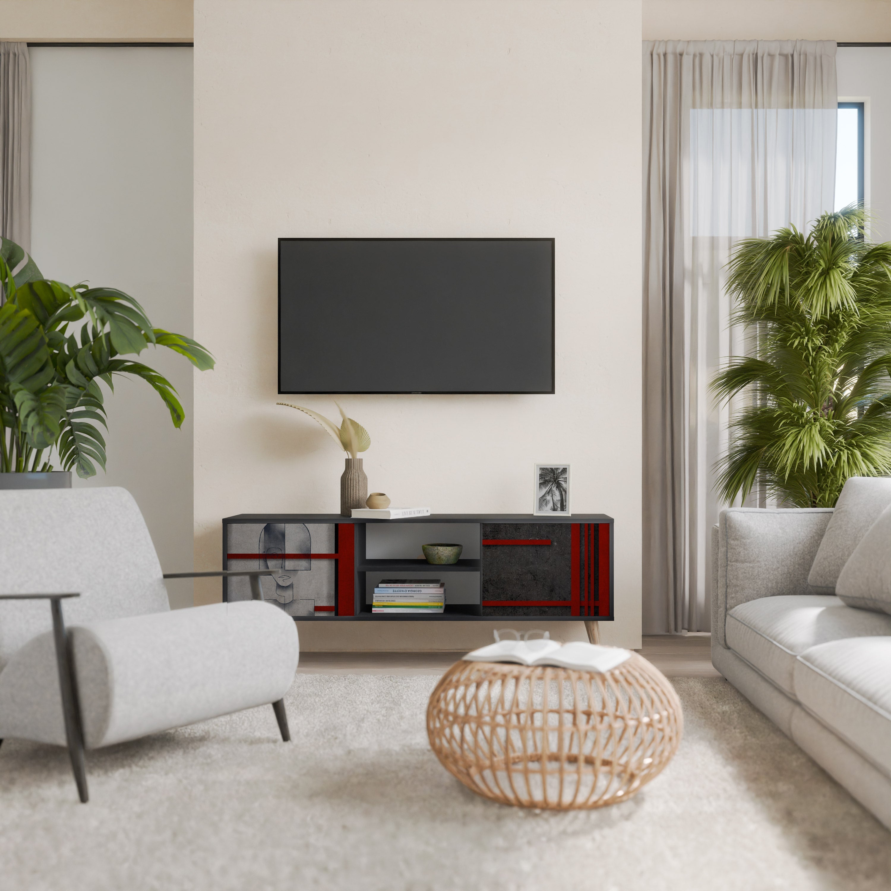 GRAY FIGURES Móvel de TV com 2 Portas em Acabamento Preto