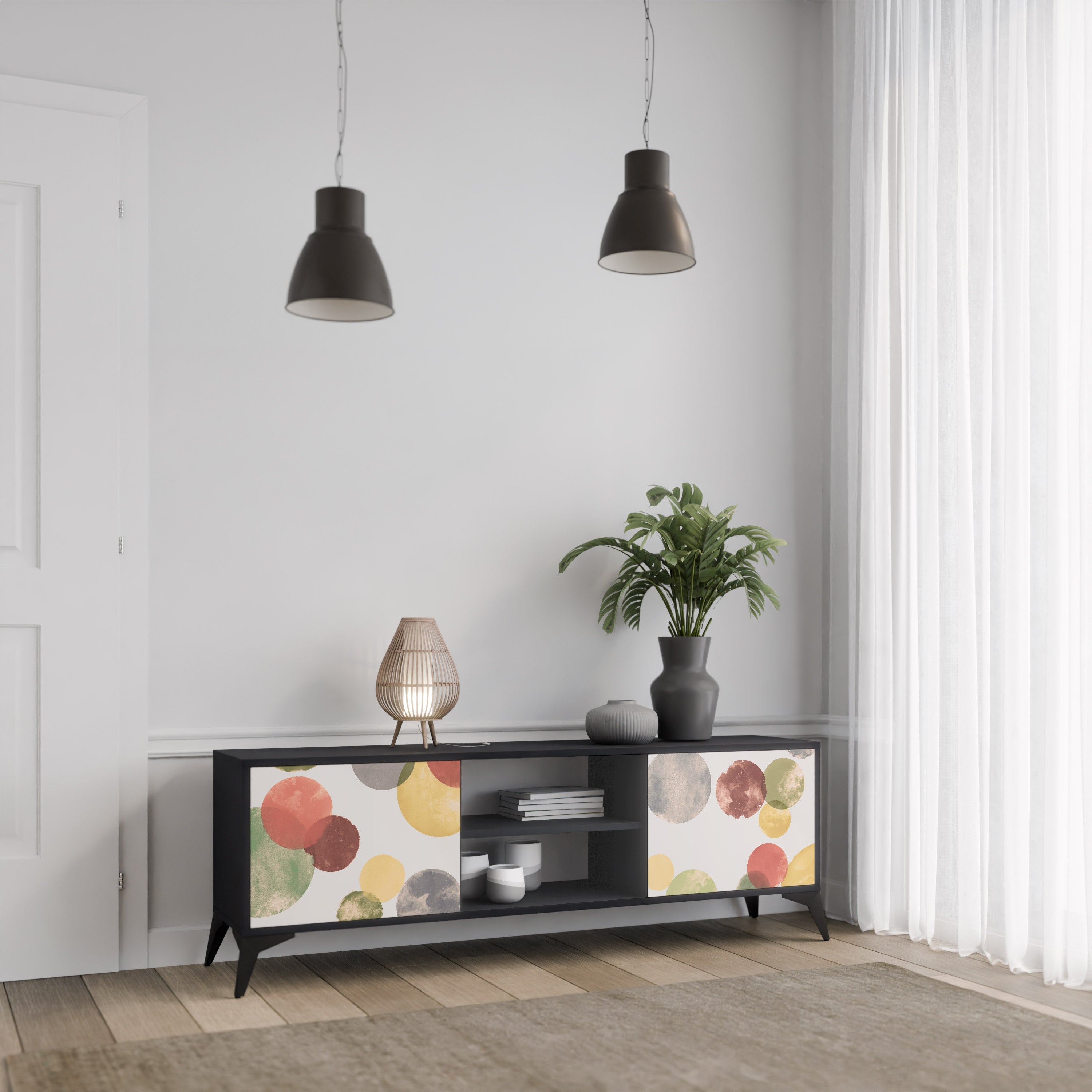 FLEETING HAPPINESS 2-Door TV Stand in Black Finish