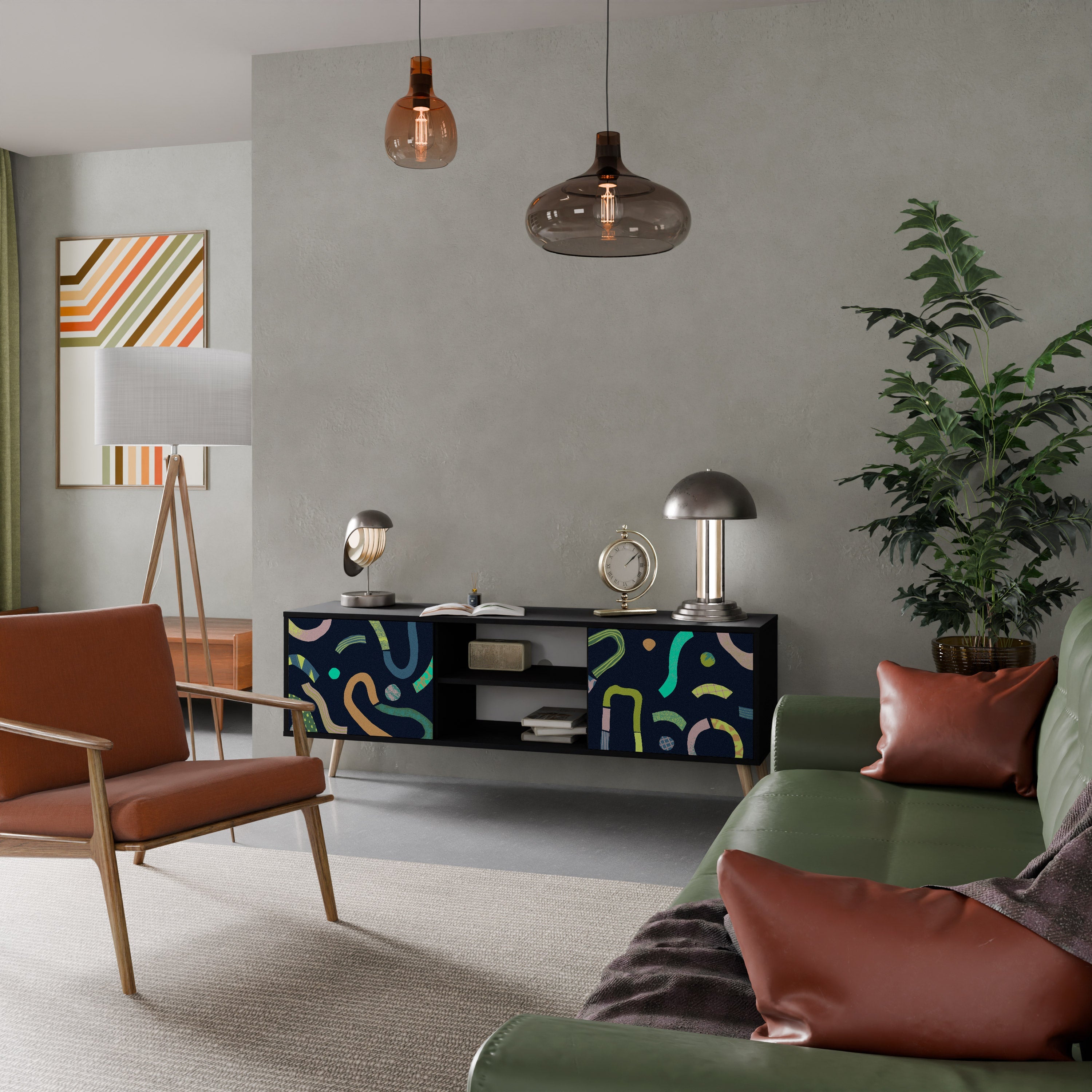 CONTRAST DANCE 2-Door TV Stand in Black Finish