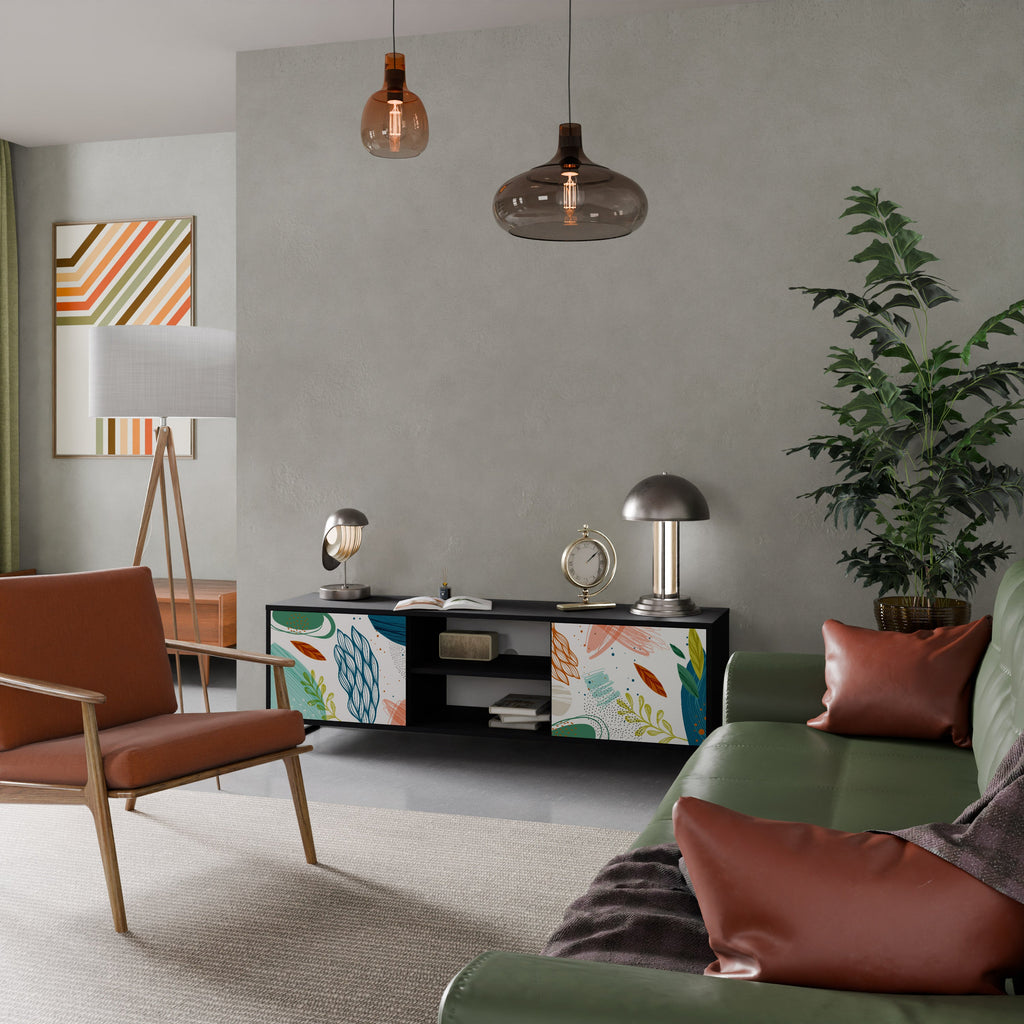 BOTANICAL HURRICANE Móvel de TV com 2 Portas em Acabamento Preto