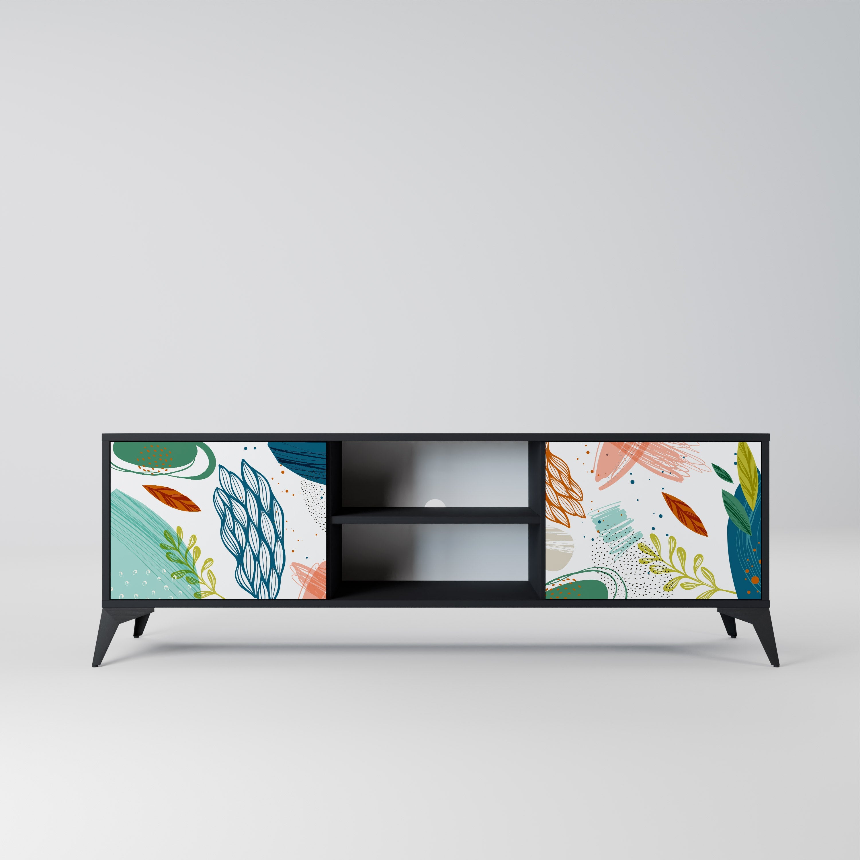 BOTANICAL HURRICANE Móvel de TV com 2 Portas em Acabamento Preto