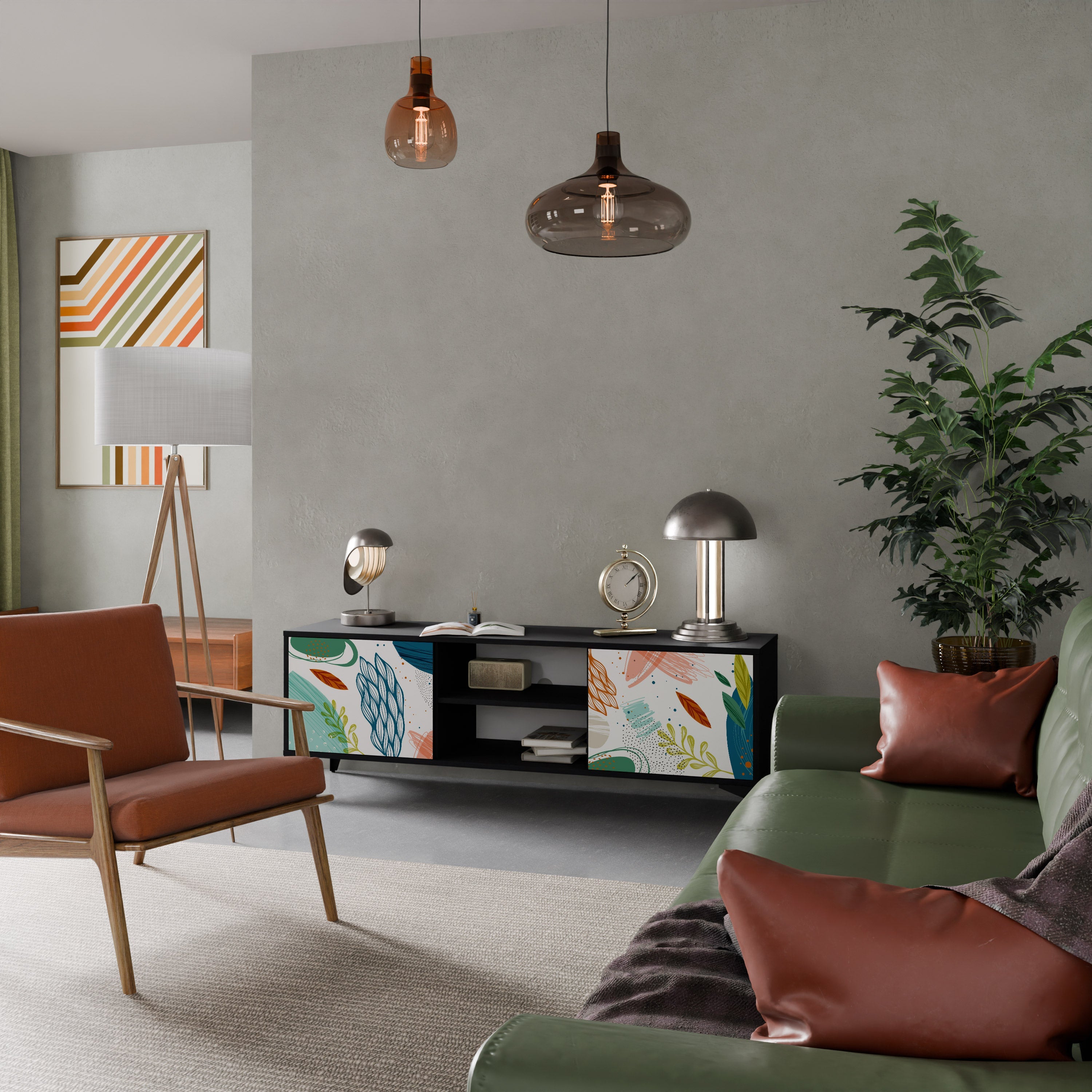 BOTANICAL HURRICANE Móvel de TV com 2 Portas em Acabamento Preto