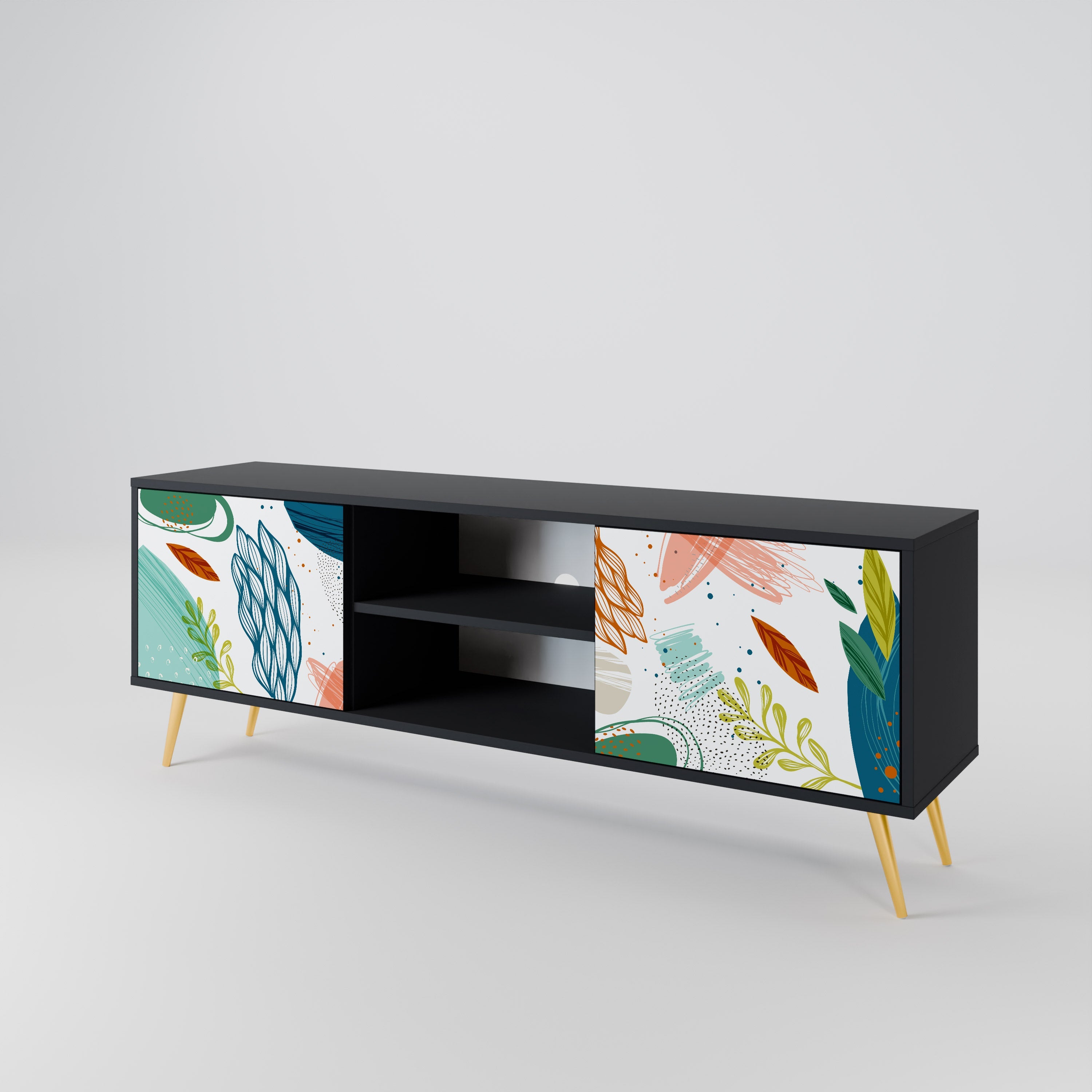 BOTANICAL HURRICANE Móvel de TV com 2 Portas em Acabamento Preto