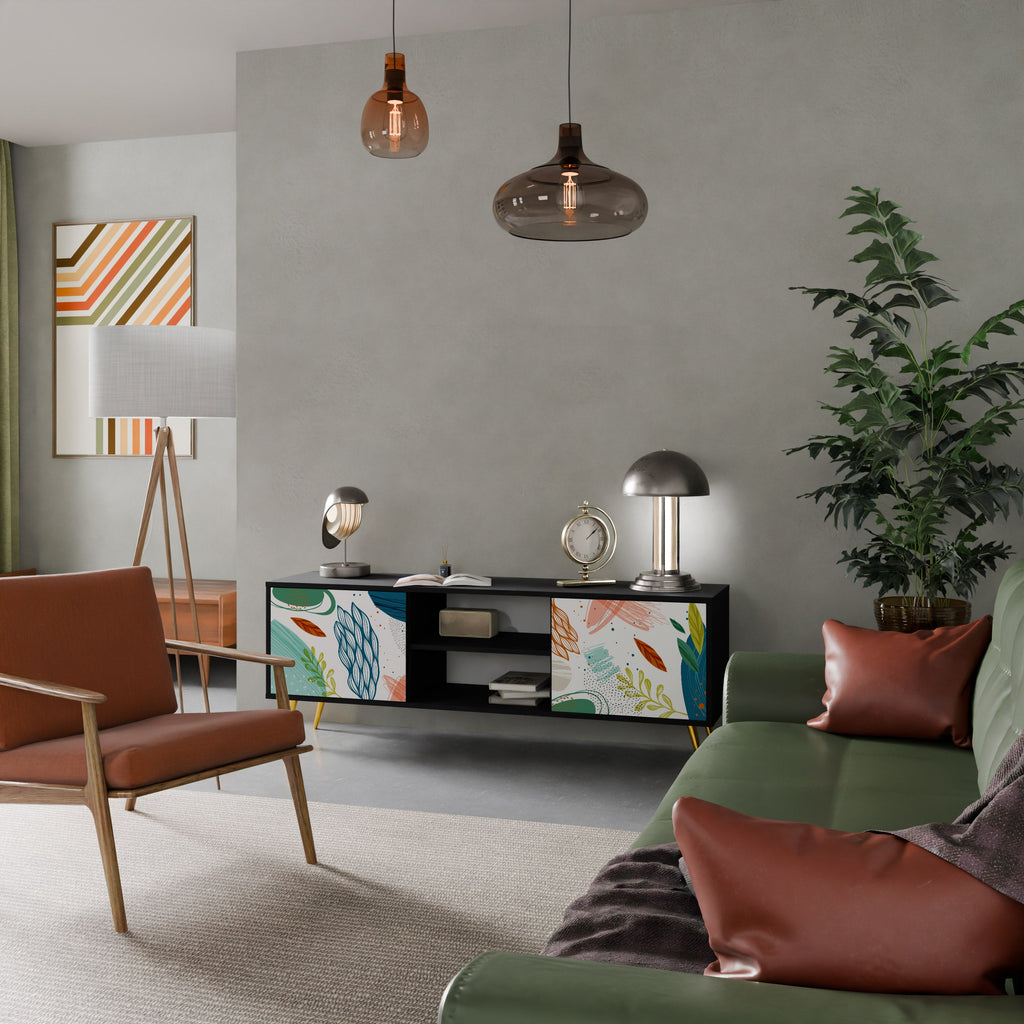 BOTANICAL HURRICANE Móvel de TV com 2 Portas em Acabamento Preto